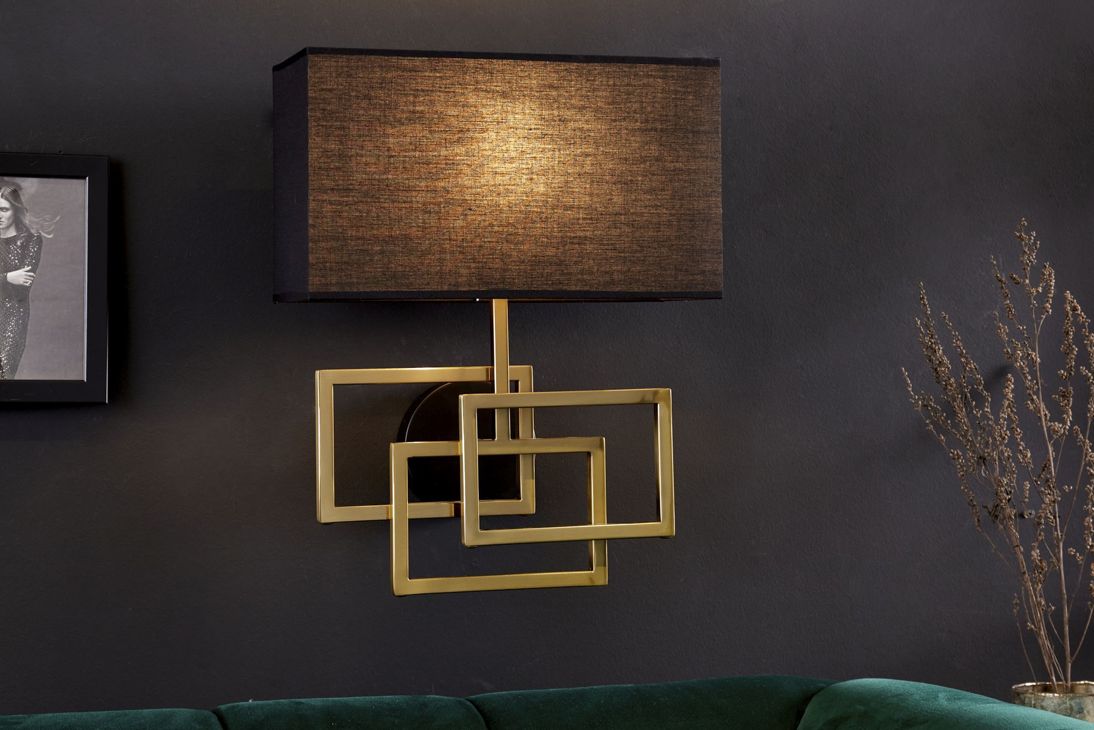 Wandlampe Stoff blendarm T:20 cm E27 in Gold Schwarz