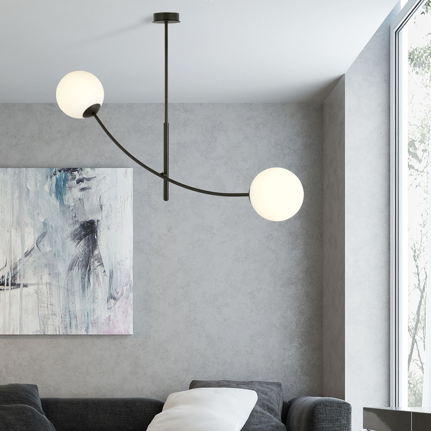 Deckenlampe Glas Metall L: 83 cm schwenkbar Schwarz Weiß E14