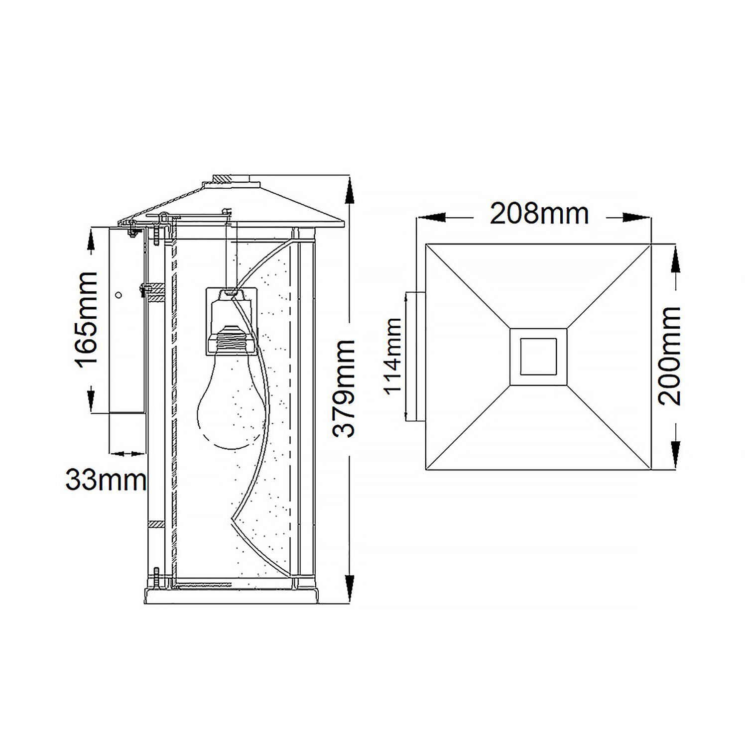 Lichtschirm, Wandlaterne, LED-Lampe, Schachtelung, Maße 208x200mm