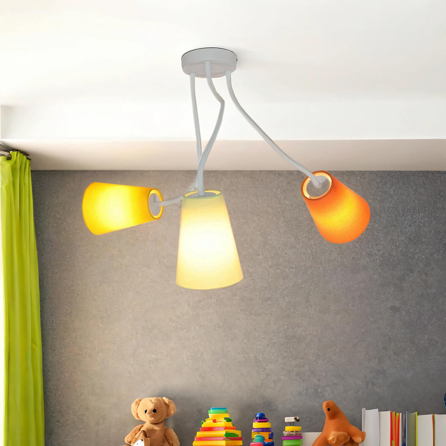 Bunte Deckenlampe 3-flmg Orange Gelb Grün flexibel Lampe