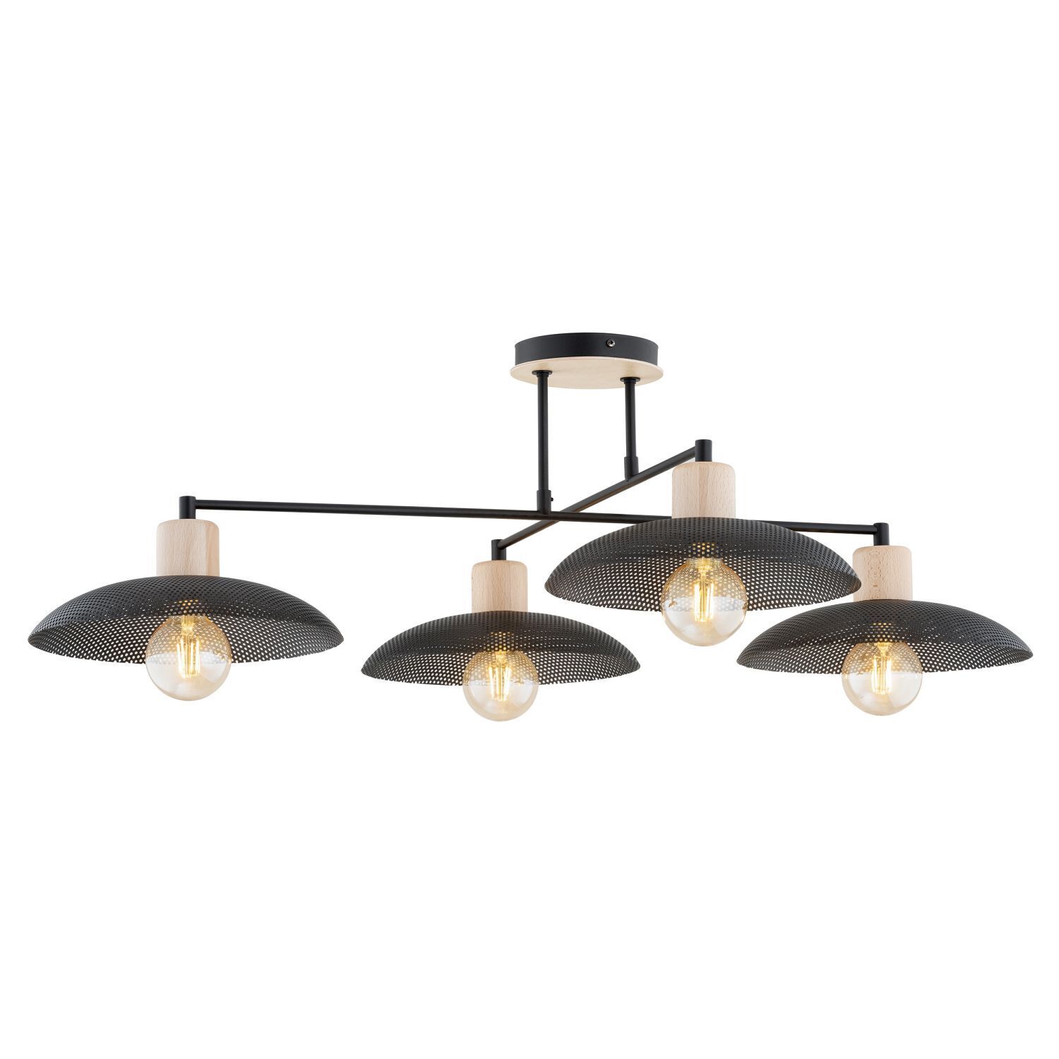 Deckenlampe Schwarz Holzoptik 100 cm lang Metall E27 4-flammig