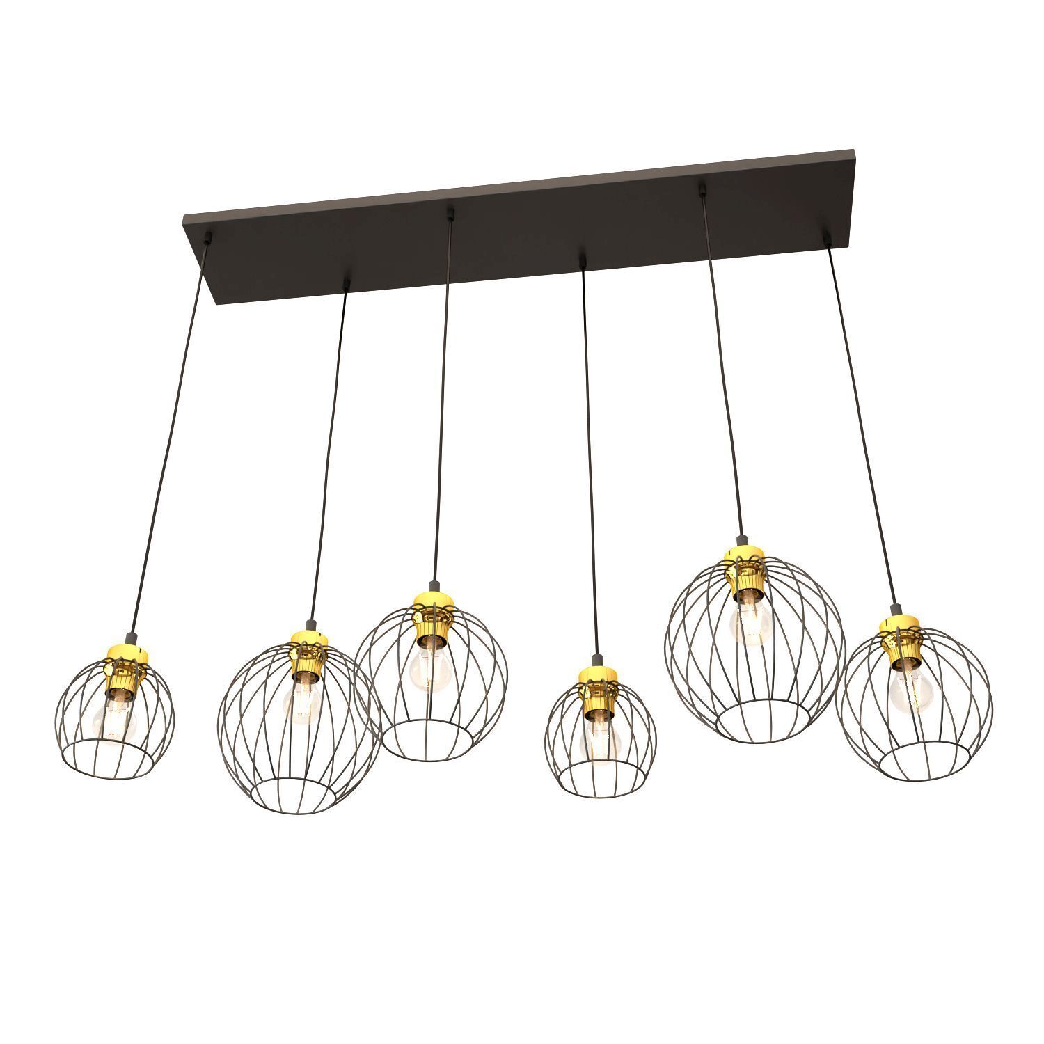 Längliche Pendelleuchte Schwarz Gold 6-flammig elegant