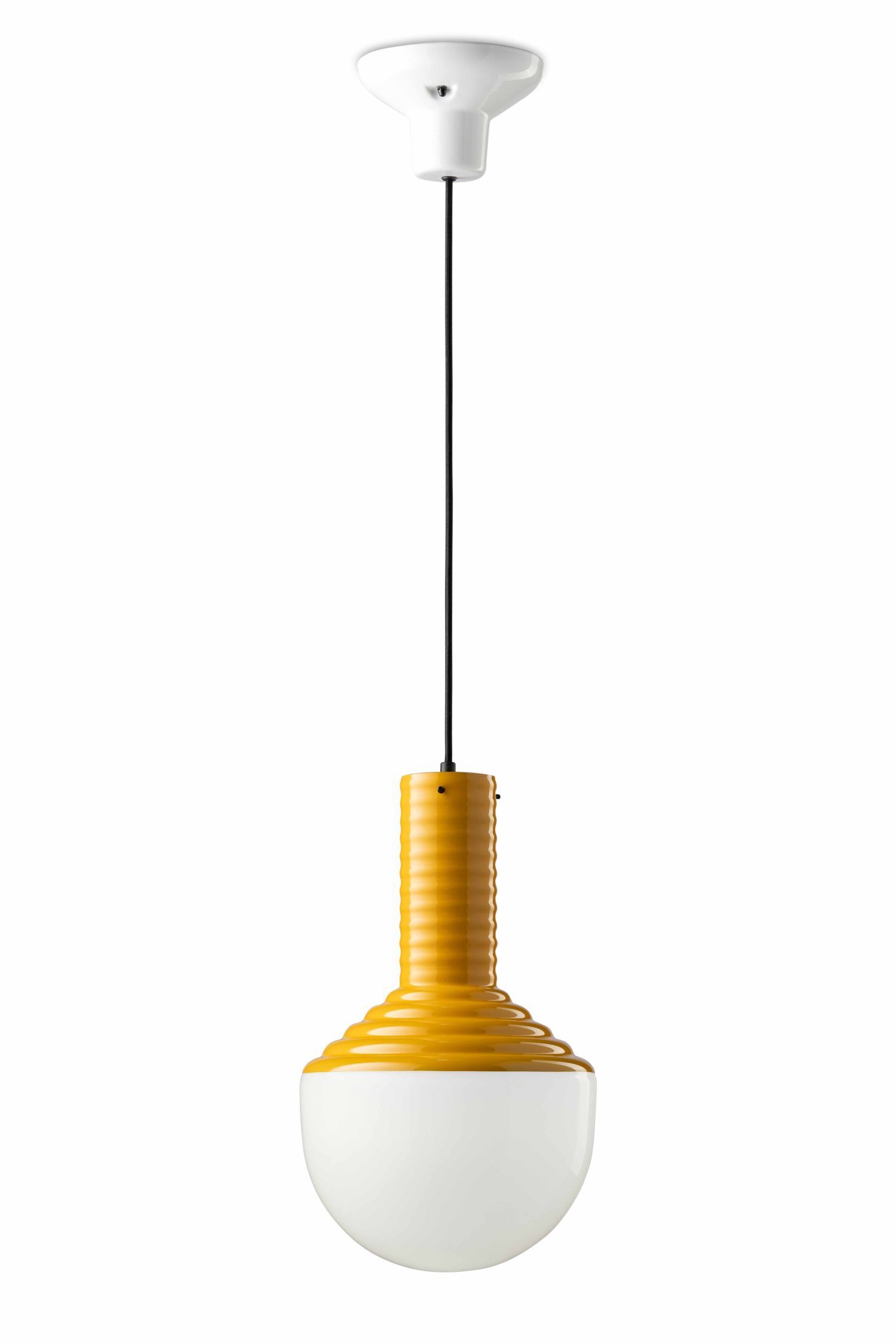 Pendelleuchte Glas Keramik E27 rund D: 24 cm Weiß Gelb