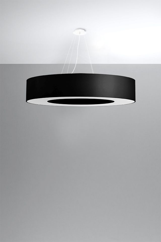 Hängelampe rund Ø 90 cm Schwarz Stoff Schirm 8x E27