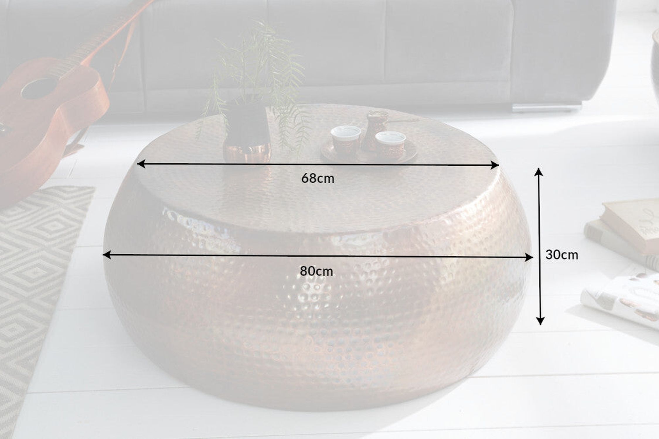 Couchtisch rund Ø 80 cm Metall in Kupfer Handarbeit