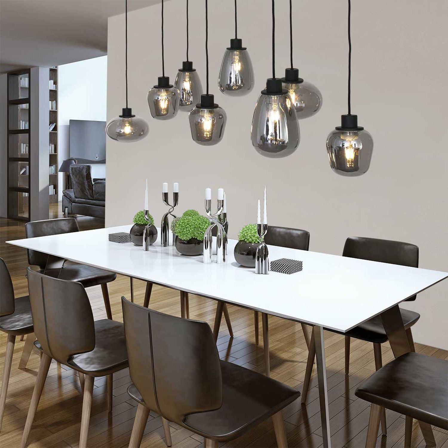 Runde Hängelampe Schwarz Rauchgrau Glas Metall 145 cm