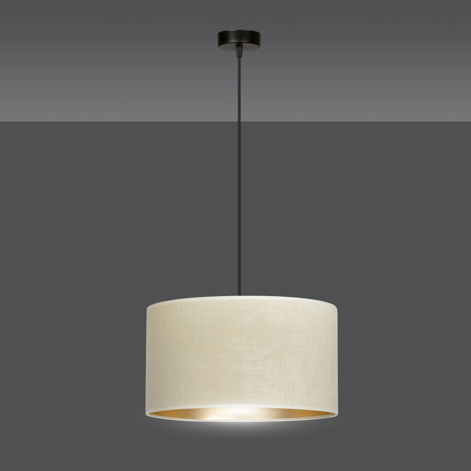 Hängelampe Stoff Ø 35 cm rund Weiß Gold Schwarz E27