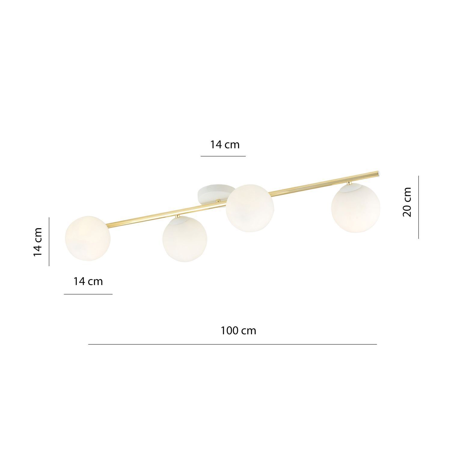 Deckenleuchte Glas Metall 100 cm lang Weiß Gold E14