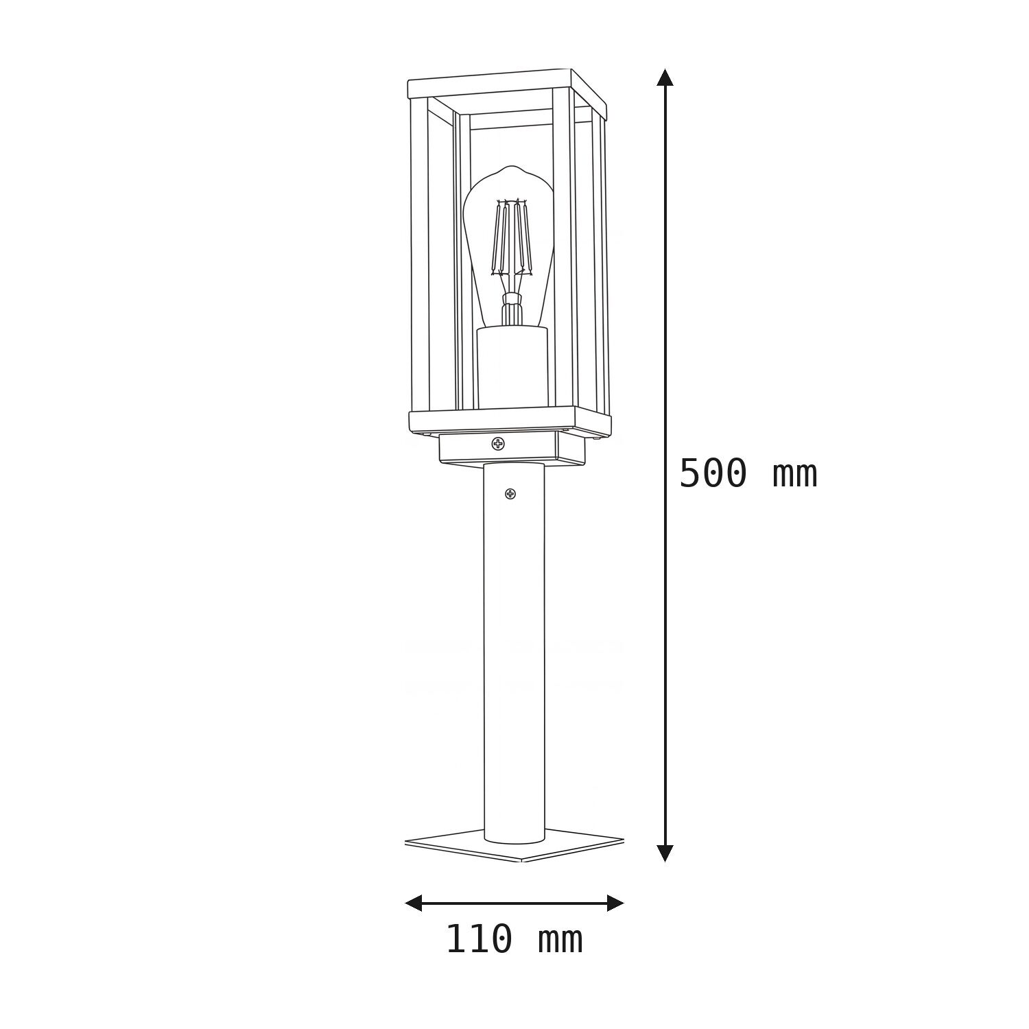 Sockelleuchte Vintage Aluminium in Zink IP44 E27 50 cm Außenwandleuchte, Lampe, Pfahlleuchte, Glühbirne, Werkzeichnung