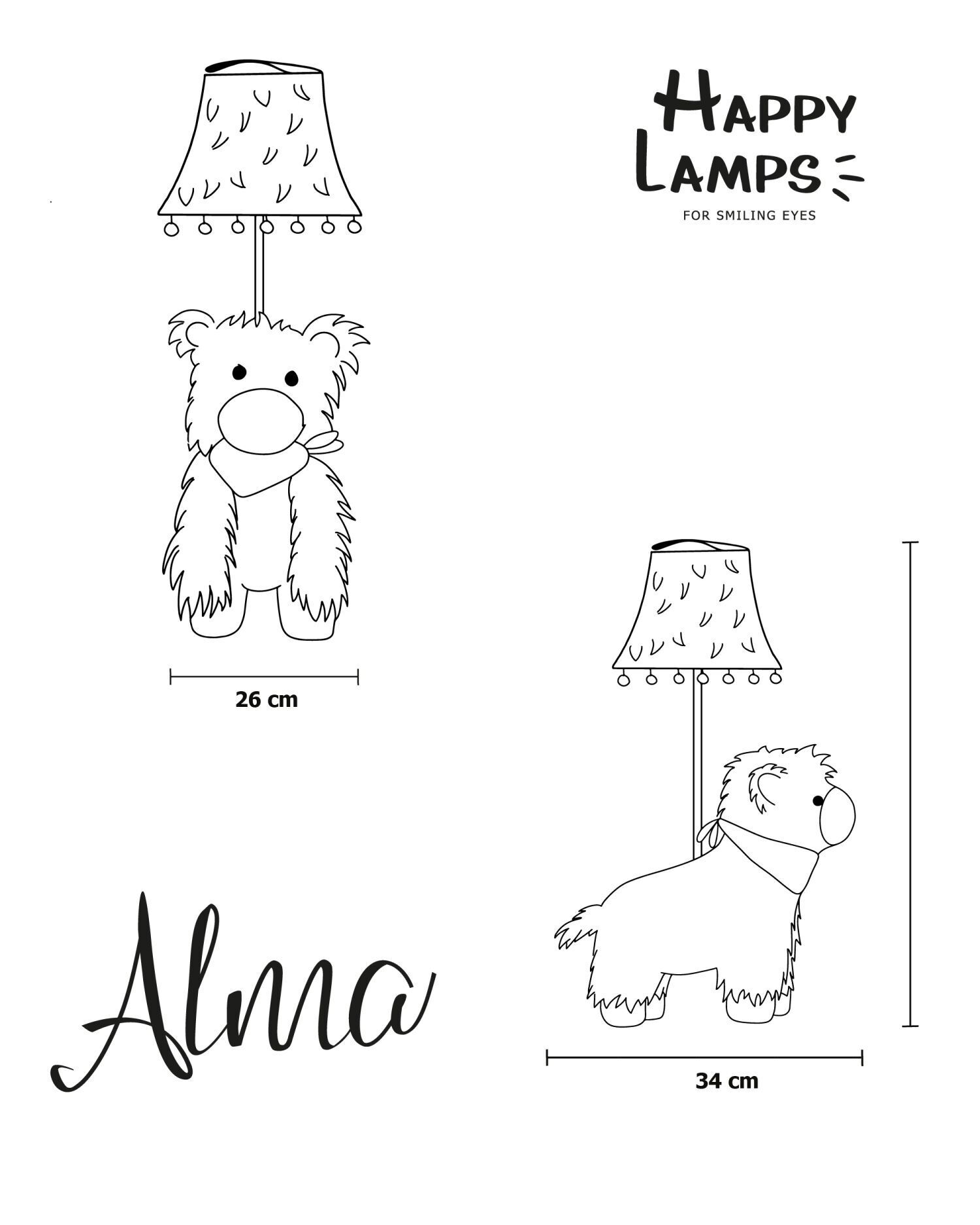 Kinderzimmerleuchte LED 48 cm hoch Alpaka vegan niedlich Lampe, Bär, Säugetier, Tierwelt, Tischlampe
