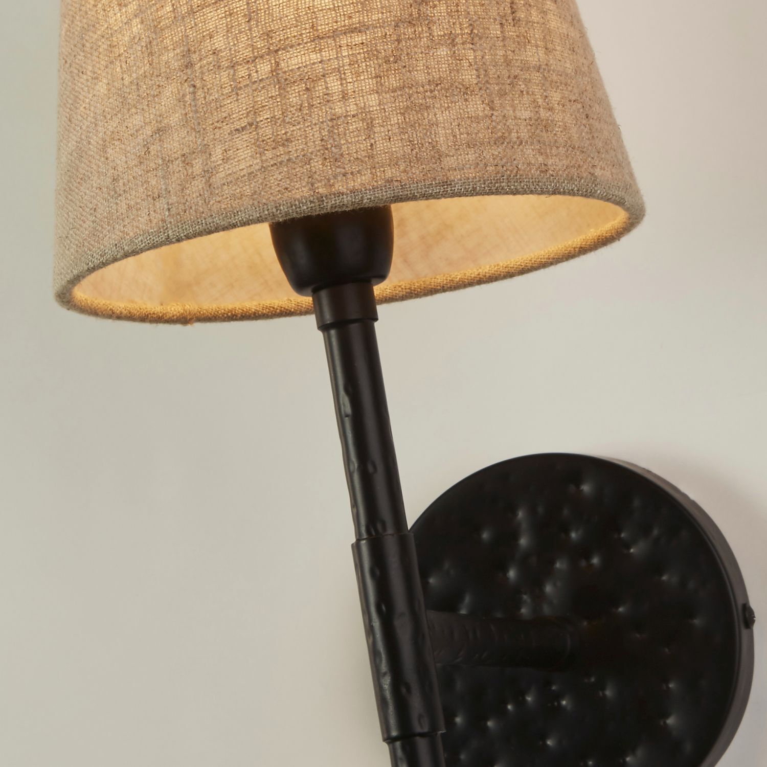 Wandlampe Schwarz Creme H: 43 cm E14 Stoff Metall Rustikal