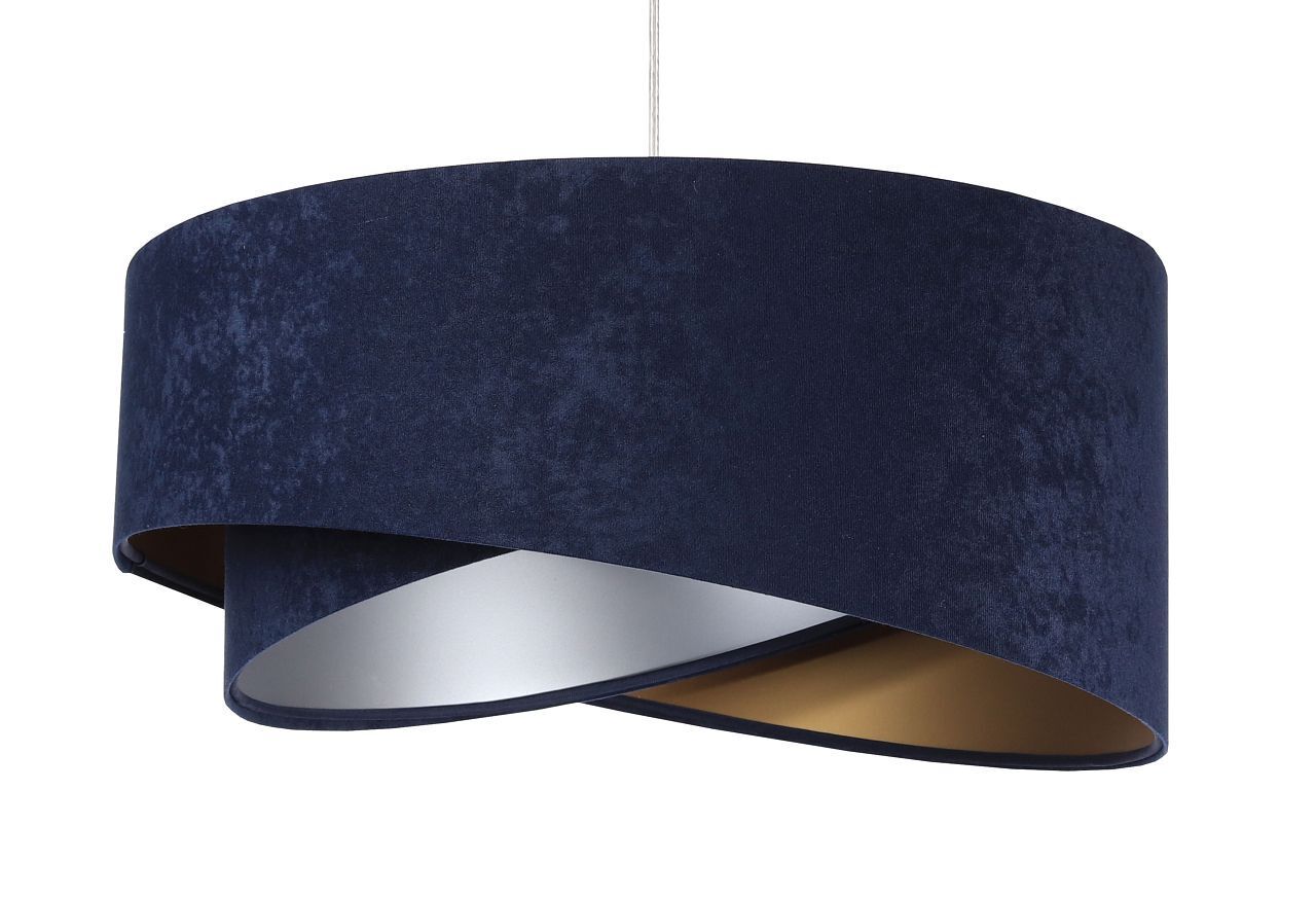 Hängelampe Stoffschirm rund D: 50 cm E27 Blau Gold Silber