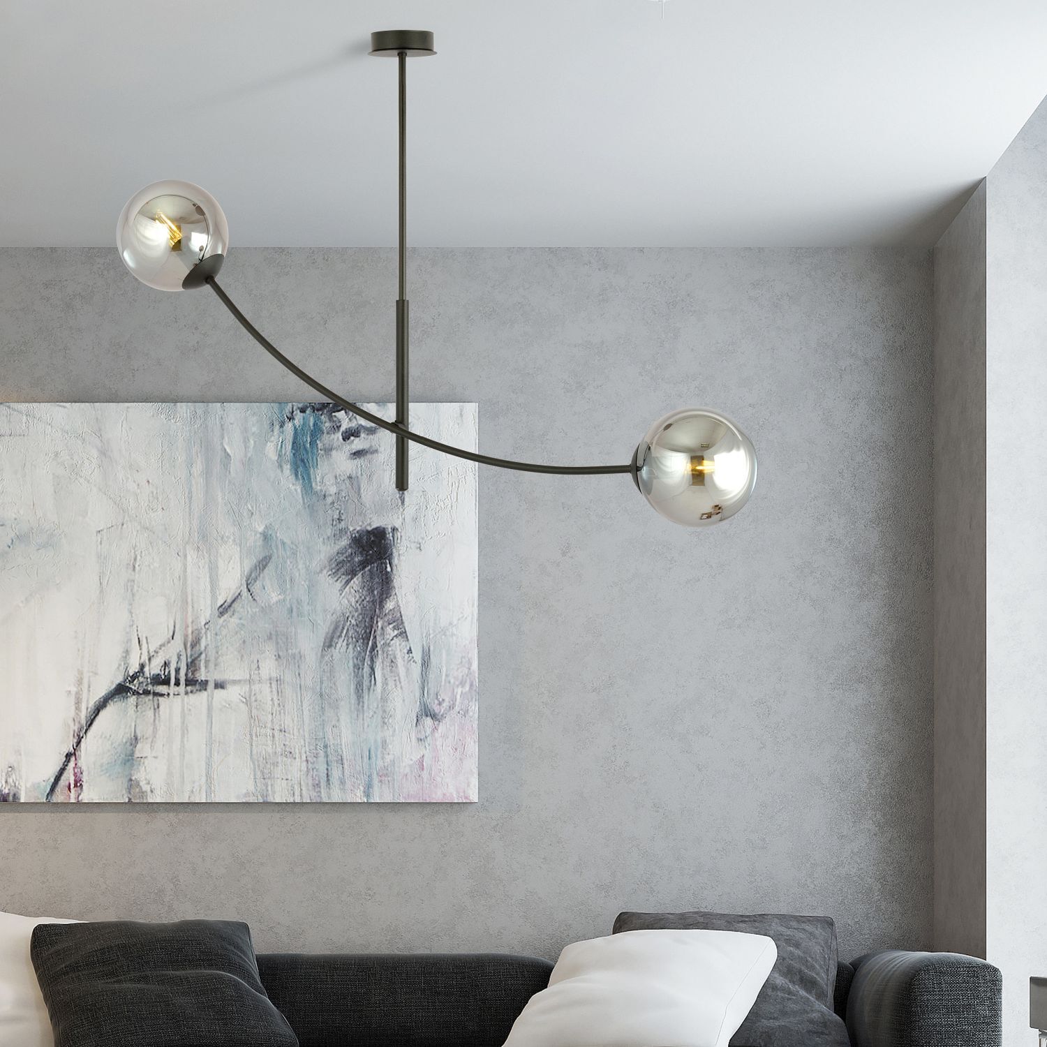 Deckenlampe Rauchglas Metall L: 83 cm schwenkbar E14 2-flammig