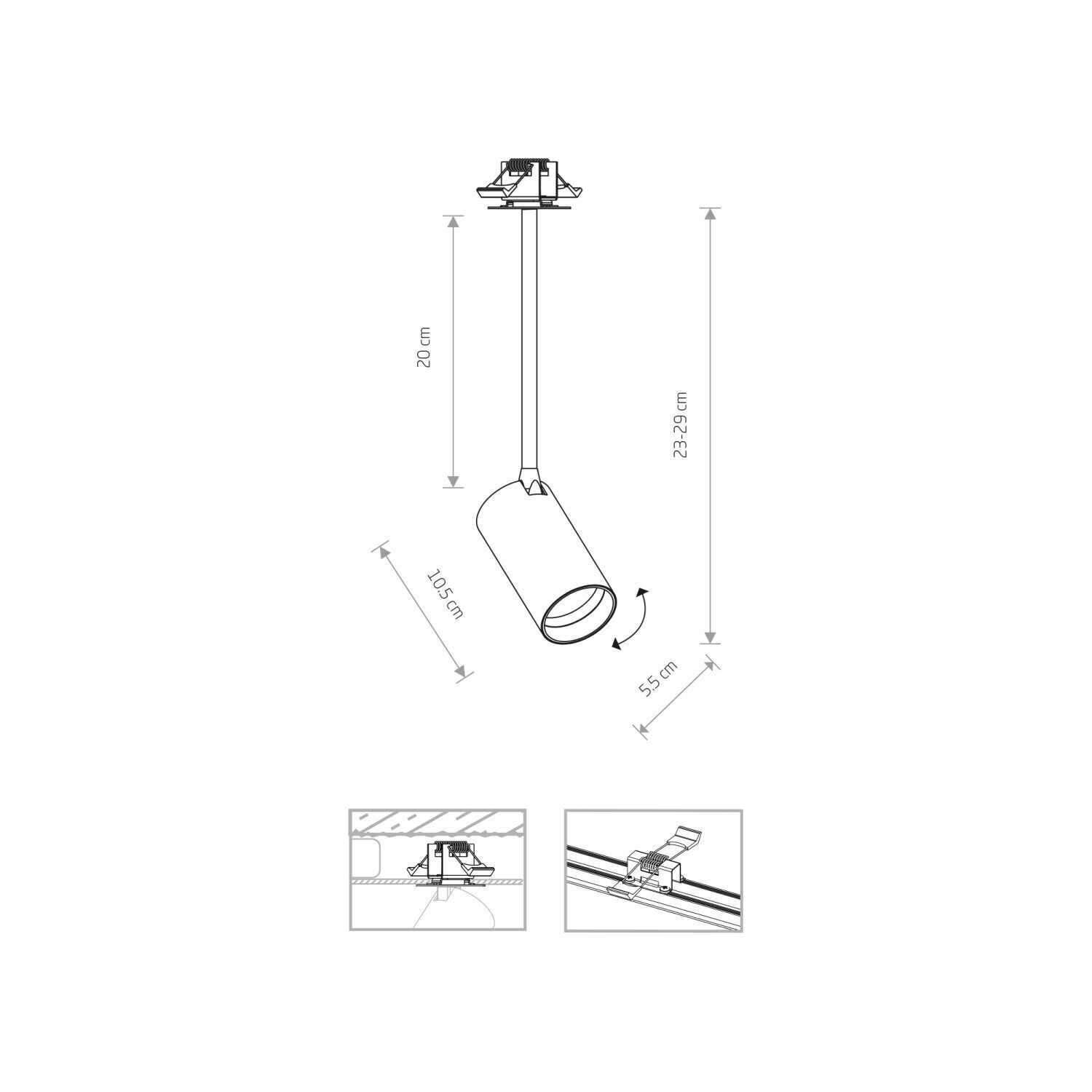 Spot Lampe Decke Einbau verstellbar GU10 H: 23-29 cm Weiß Diagramm, Handlung, Besteck, Drinnen