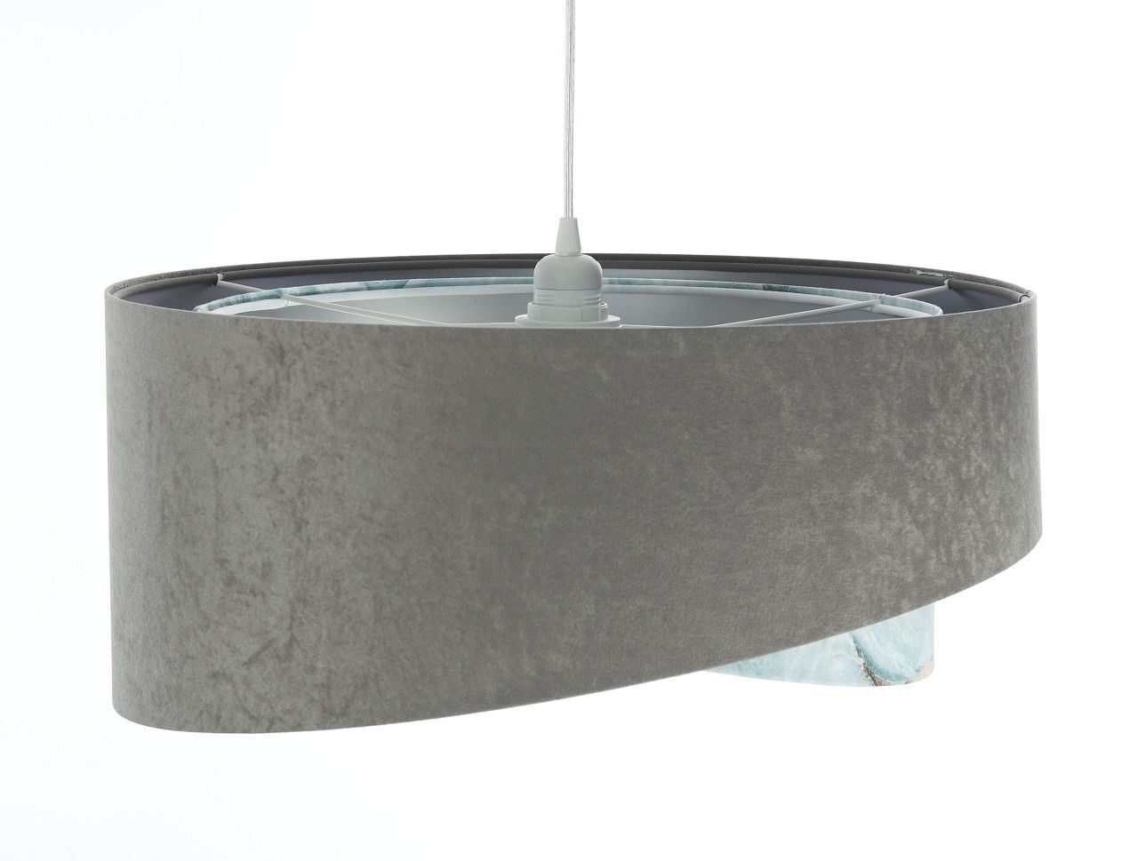 Pendelleuchte Stoffschirm Ø 50 cm rund Grau Hellblau Silber