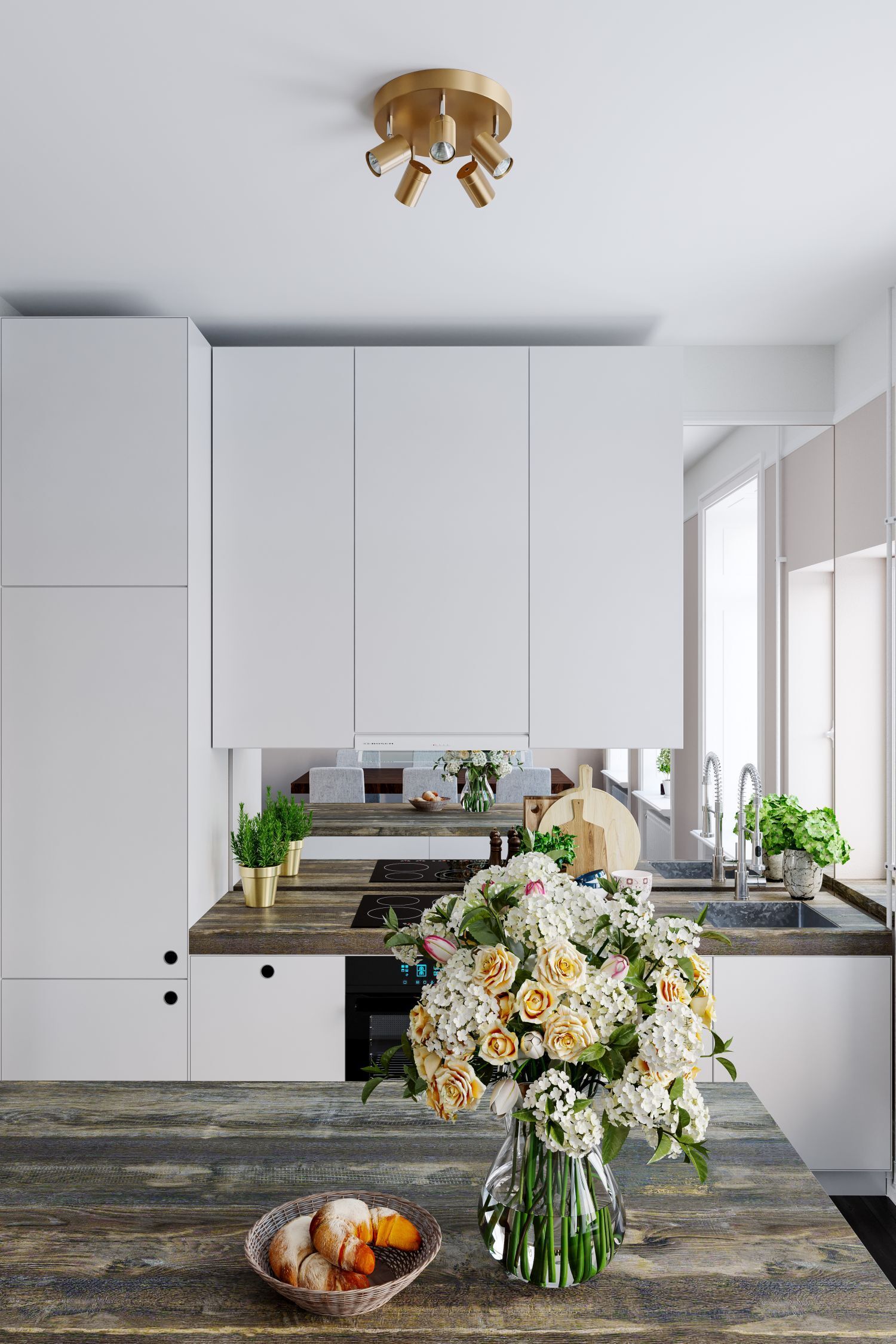 Deckenstrahler rund Ø 30 cm klein GU10 4-flammig in Gold Blume, Blumen-Arrangement, Blumenstrauß, Innenarchitektur, Küche