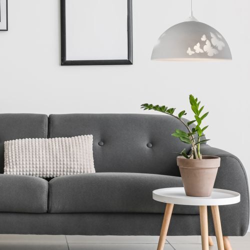 Hängelampe Wohnzimmer Esstisch Grau Glas rund