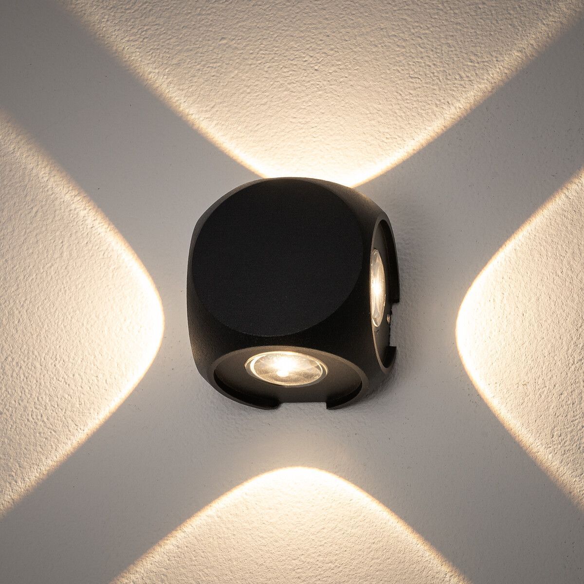 LED Wandleuchte IP54 Schwarz 4-flmg Lampe ALESSIO Wandleuchte, Wandlampe, LED-Spot, Schwarz, Dreibein-Beleuchtung