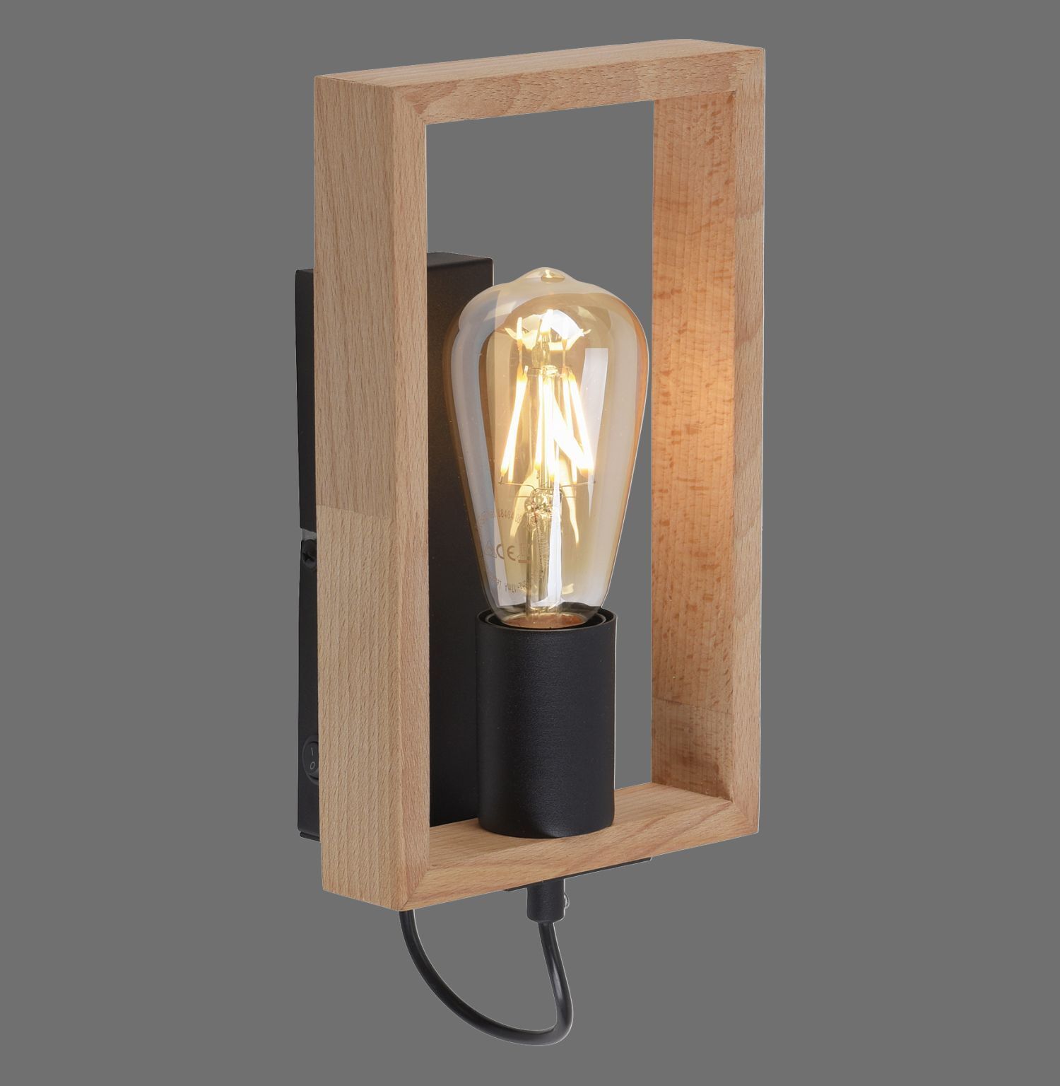 Wandlampe mit Schalter Holz Metall H:25 cm E27 Retro Licht, Lampe, Beleuchtung