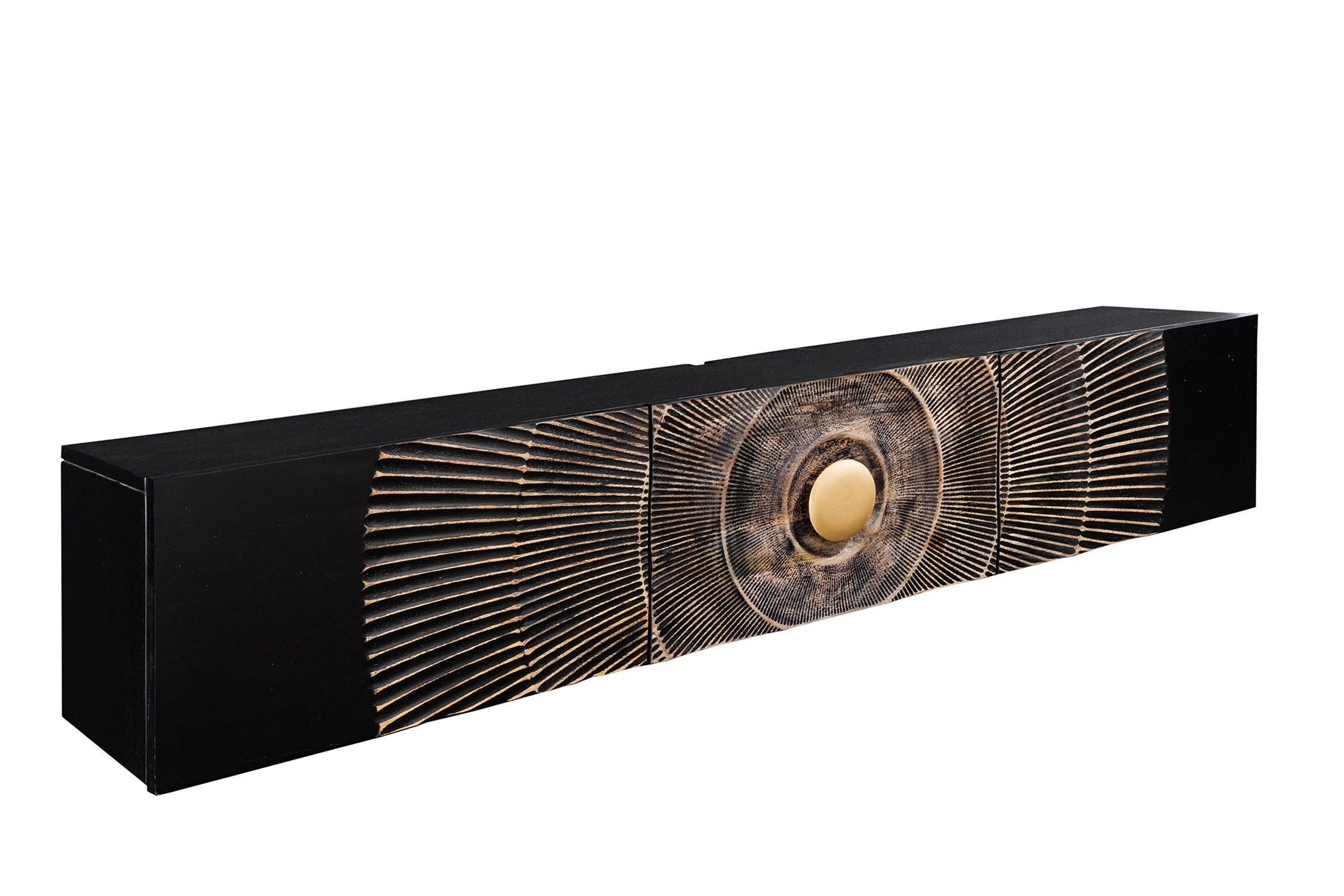 TV Hängeboard Holz Metall 160 cm Schwarz Gold Handarbeit