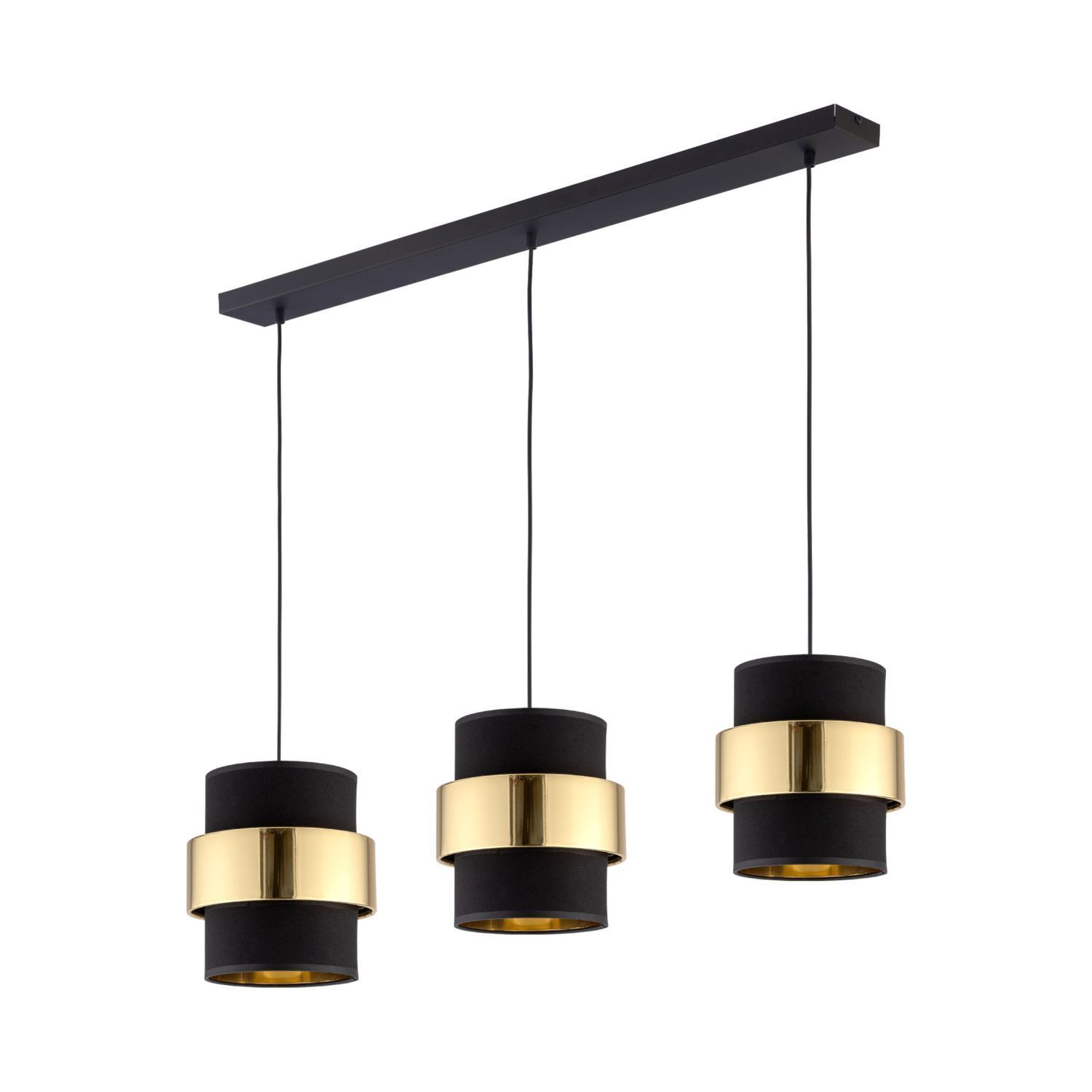 Hängelampe Stoff Metall 3-flammig Schwarz Gold Modern Leuchte, Duscharmatur, Lampe, Kronleuchter, Deckenleuchte