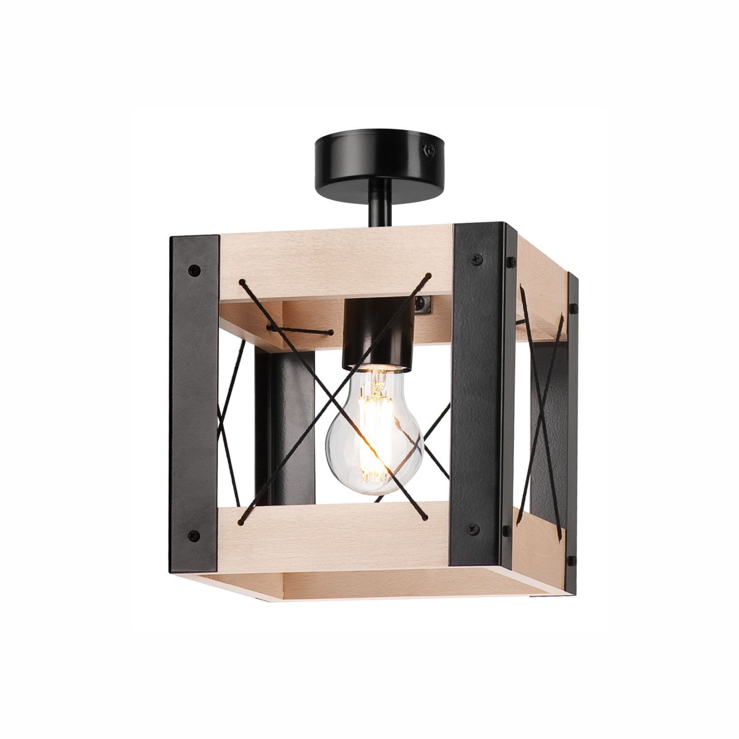 Deckenleuchte Rustikal eckig B: 20 cm klein E27 Holz Metall Lampe, Leuchte