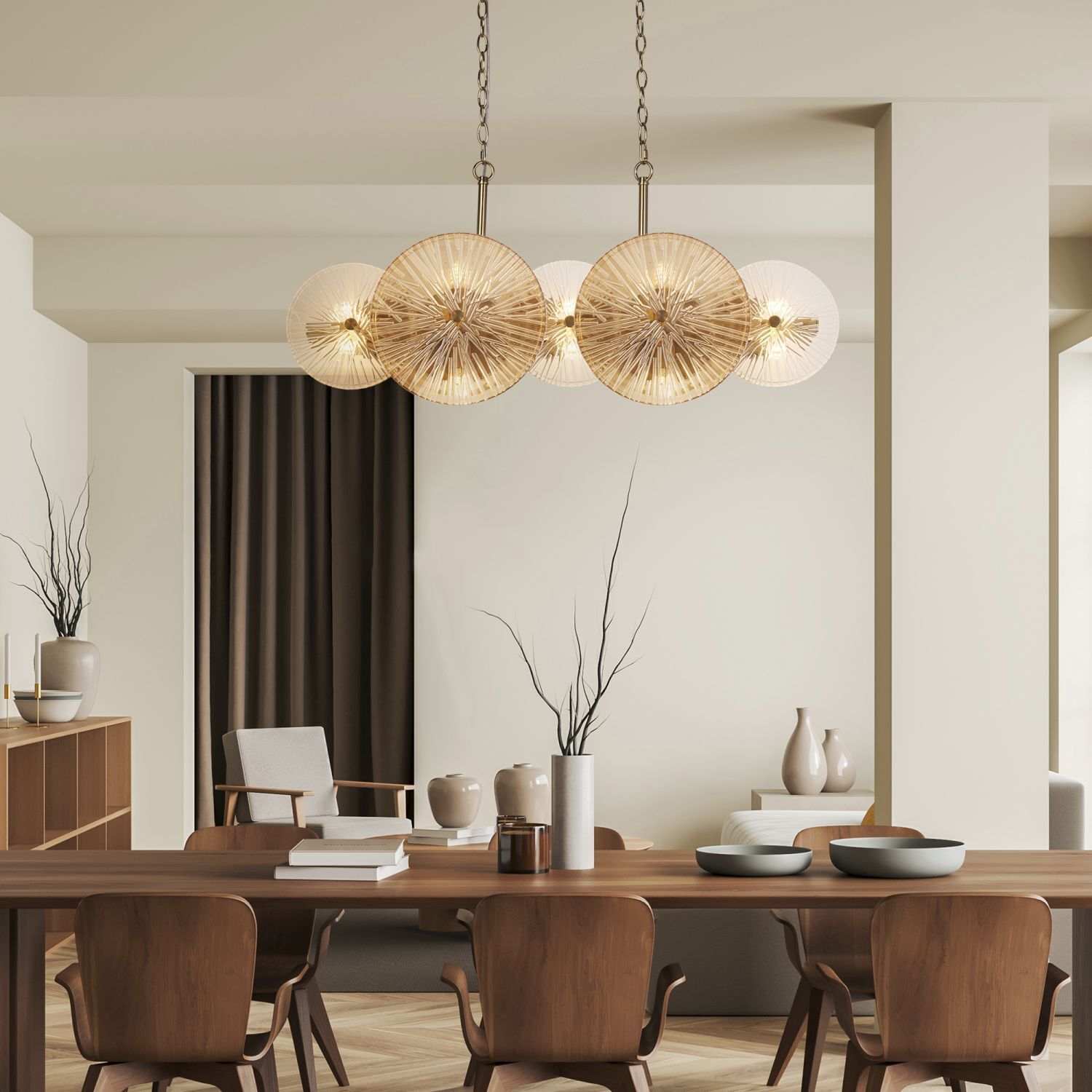 Hängelampe Glas Metall B: 90 cm in Bronze Bernstein Klar