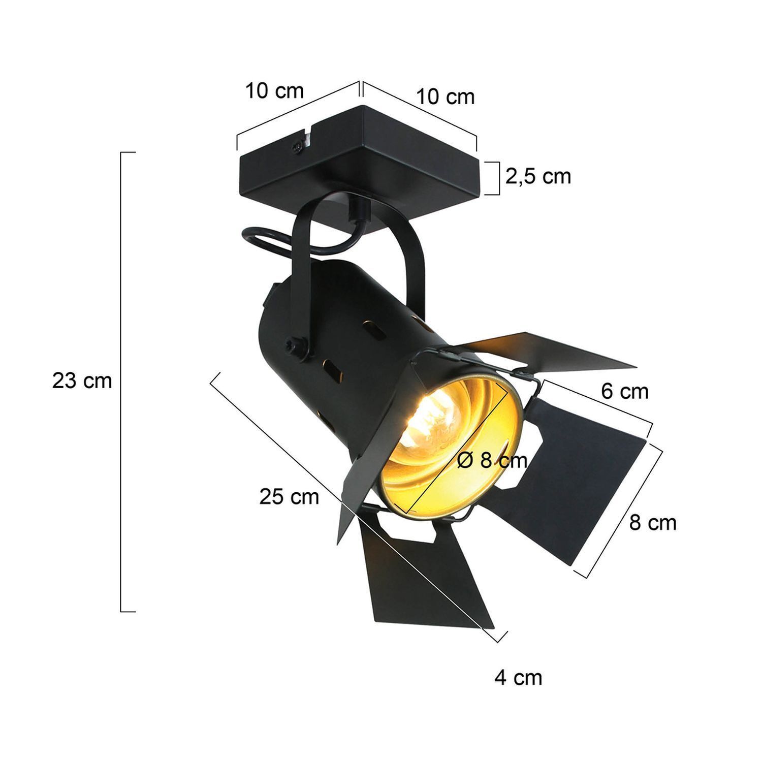 Industrial Deckenspot flexibel L:58 cm in Schwarz Gold