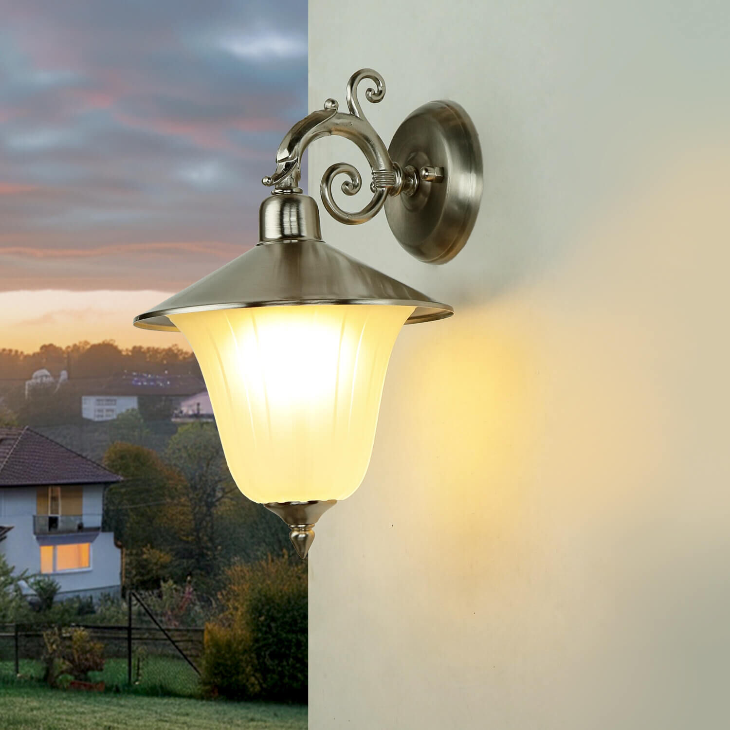 Antike Lampe außen Messing Glas Rustikal ANDROS