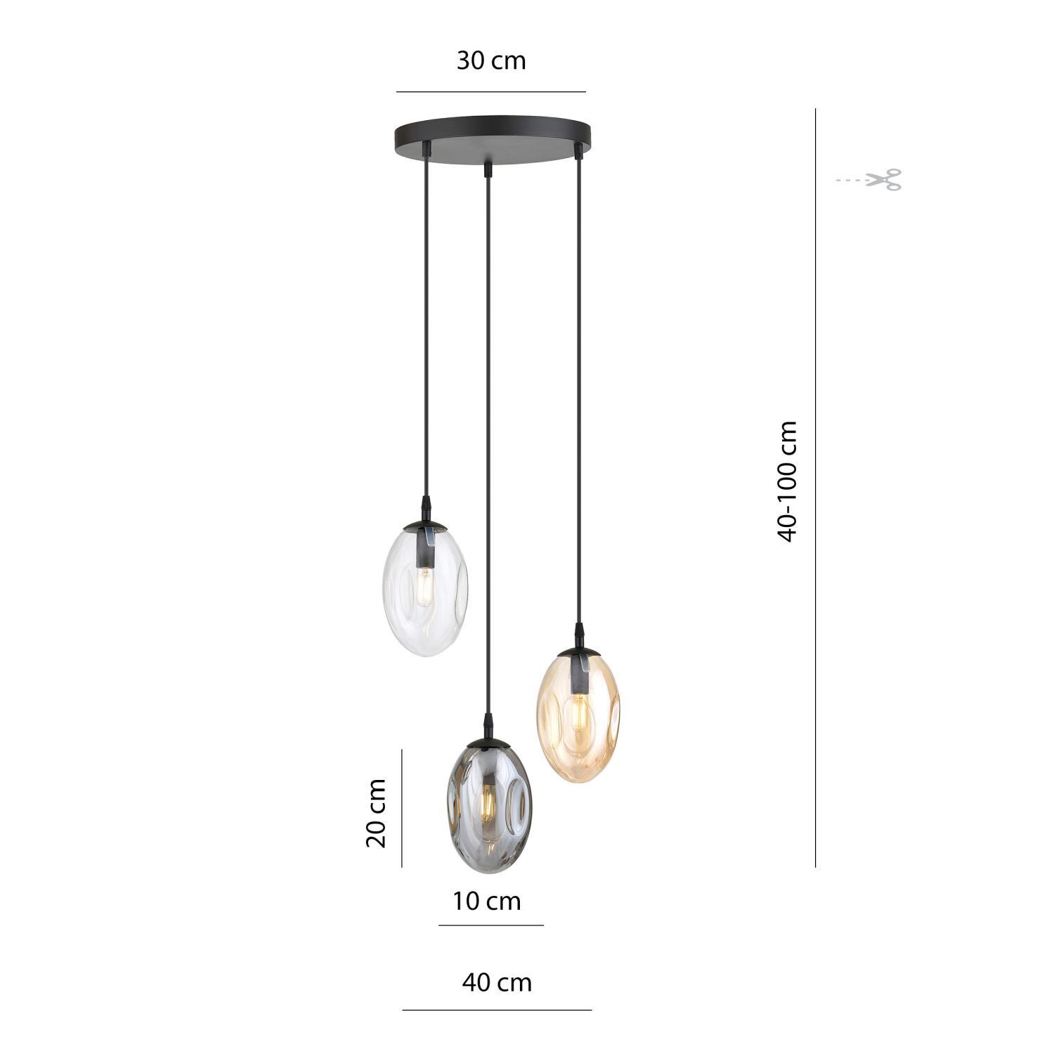 Hängeleuchte Rauchglas 3-flammig E14 Ø 40 cm CARLU