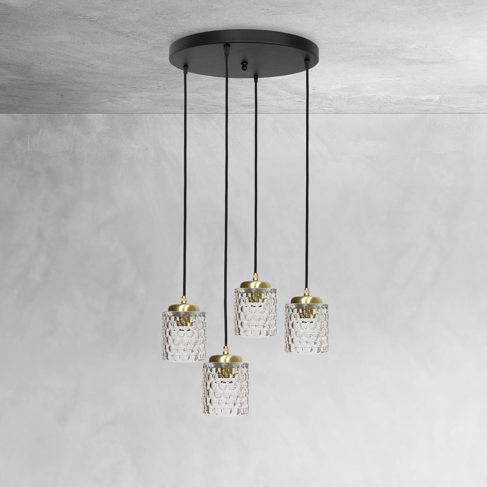 Hängelampe Messing Eisen Glas Ø 49 cm rund 4x E27 Esszimmer Leuchter, Lampe, Deckenleuchte