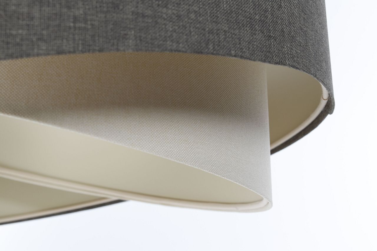 Hängeleuchte Grau Creme E27 rund D: 45 cm Stoffschirm
