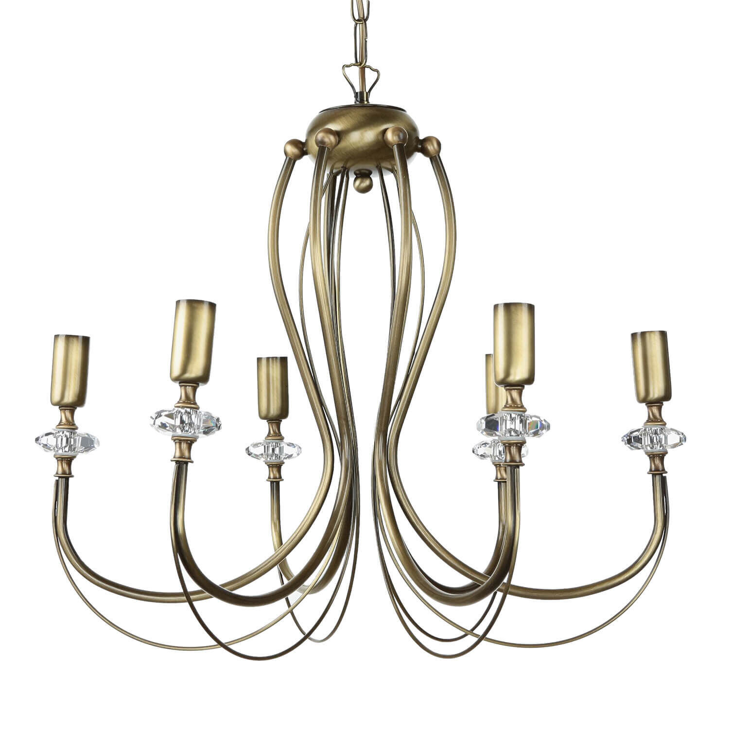 Rustikaler Kronleuchter Metall in Messing E14 6-flammig Leuchter, Lampe