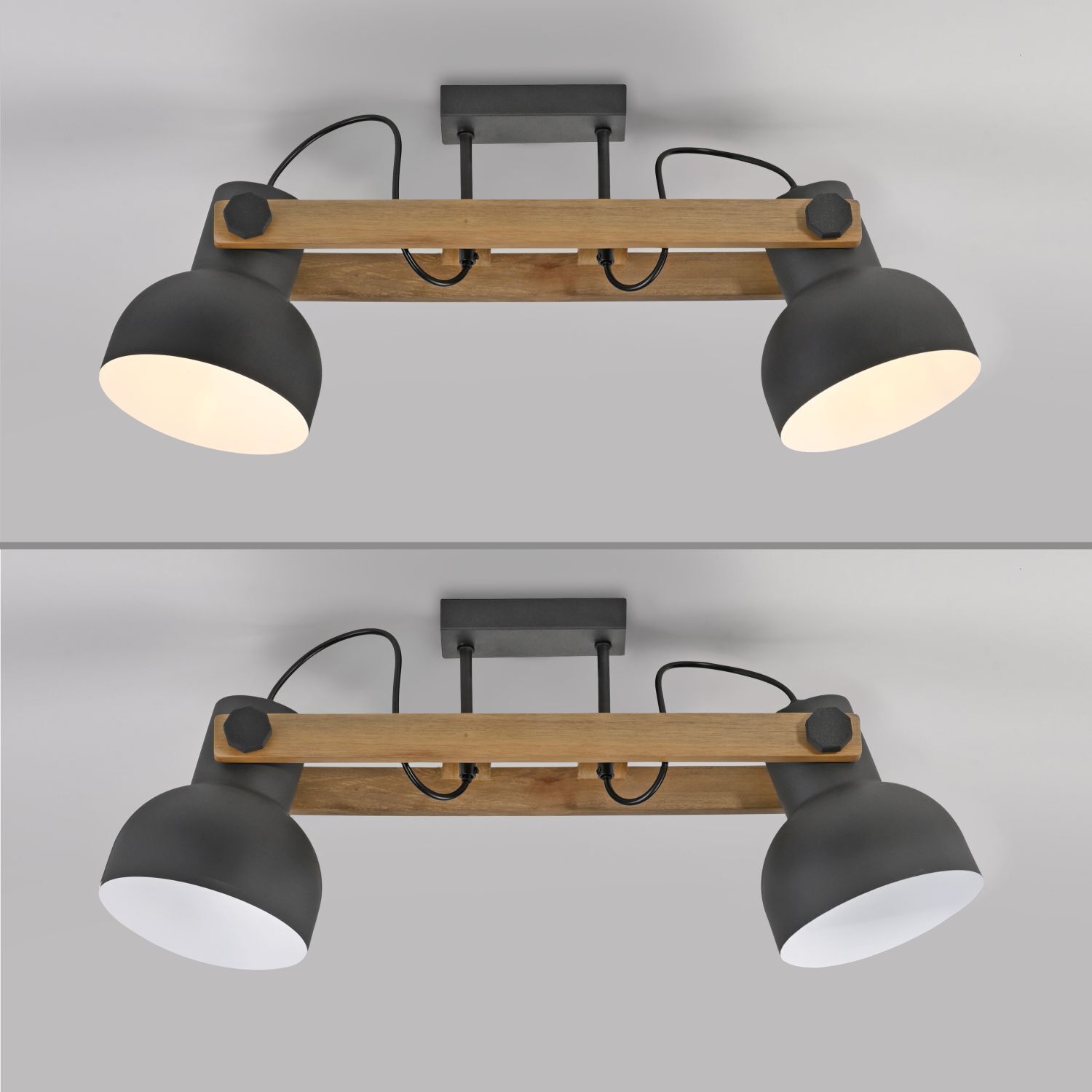 Verstellbarer Deckenstrahler Holz Metall E27 L:72 cm Beleuchtung, Leuchte, Lampe