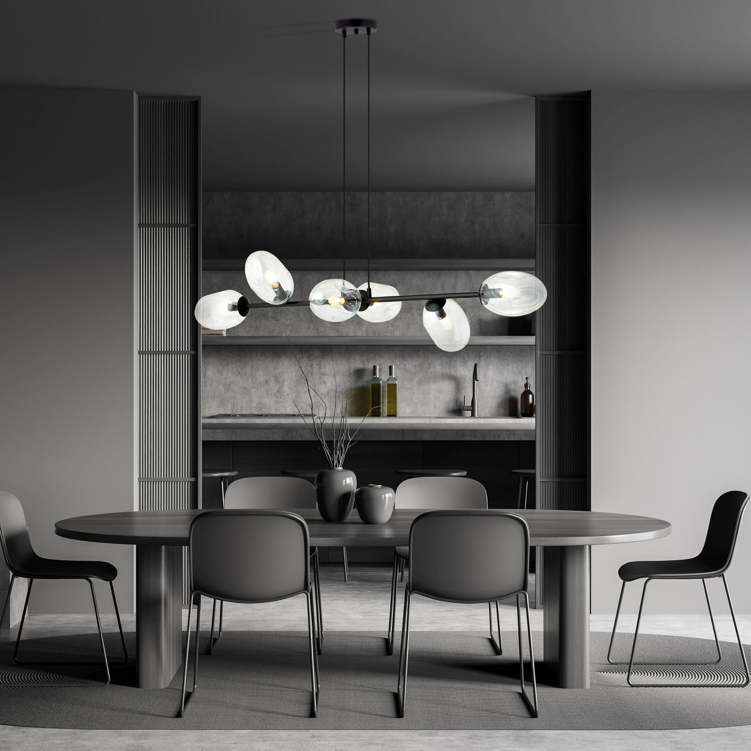 Pendelleuchte Schwarz Klar 6-flammig 120 cm lang
