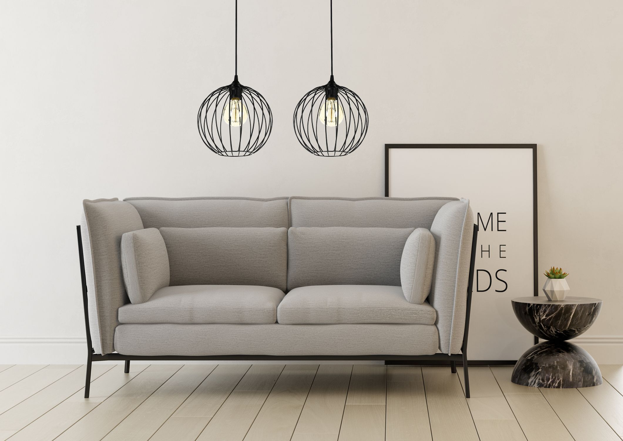 Pendelleuchte E27 Schwarz Metall 2-flammig L:60 cm