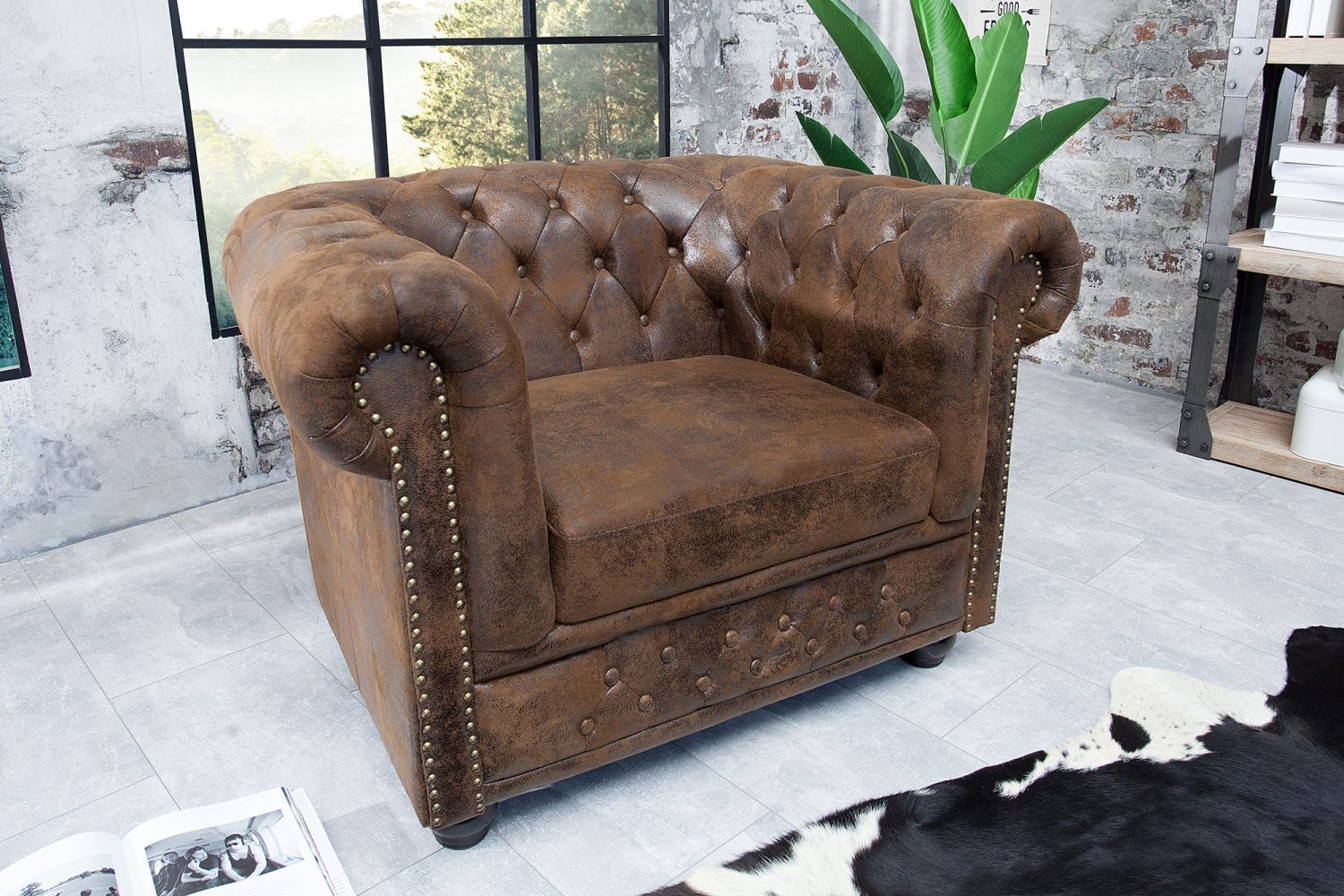 Sessel Kunstleder Holz 65 cm in Antik Braun