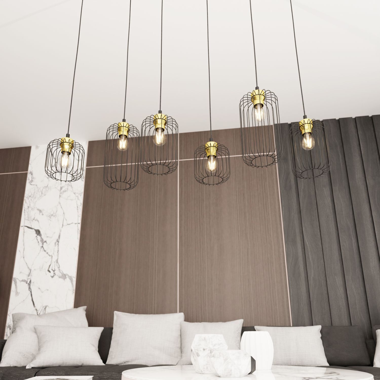Hängelampe Metall E27 115 cm lang stilvoll Schwarz Gold Drinnen, Innenarchitektur, Kronleuchter, Lampe, Dekoration für Zuhause