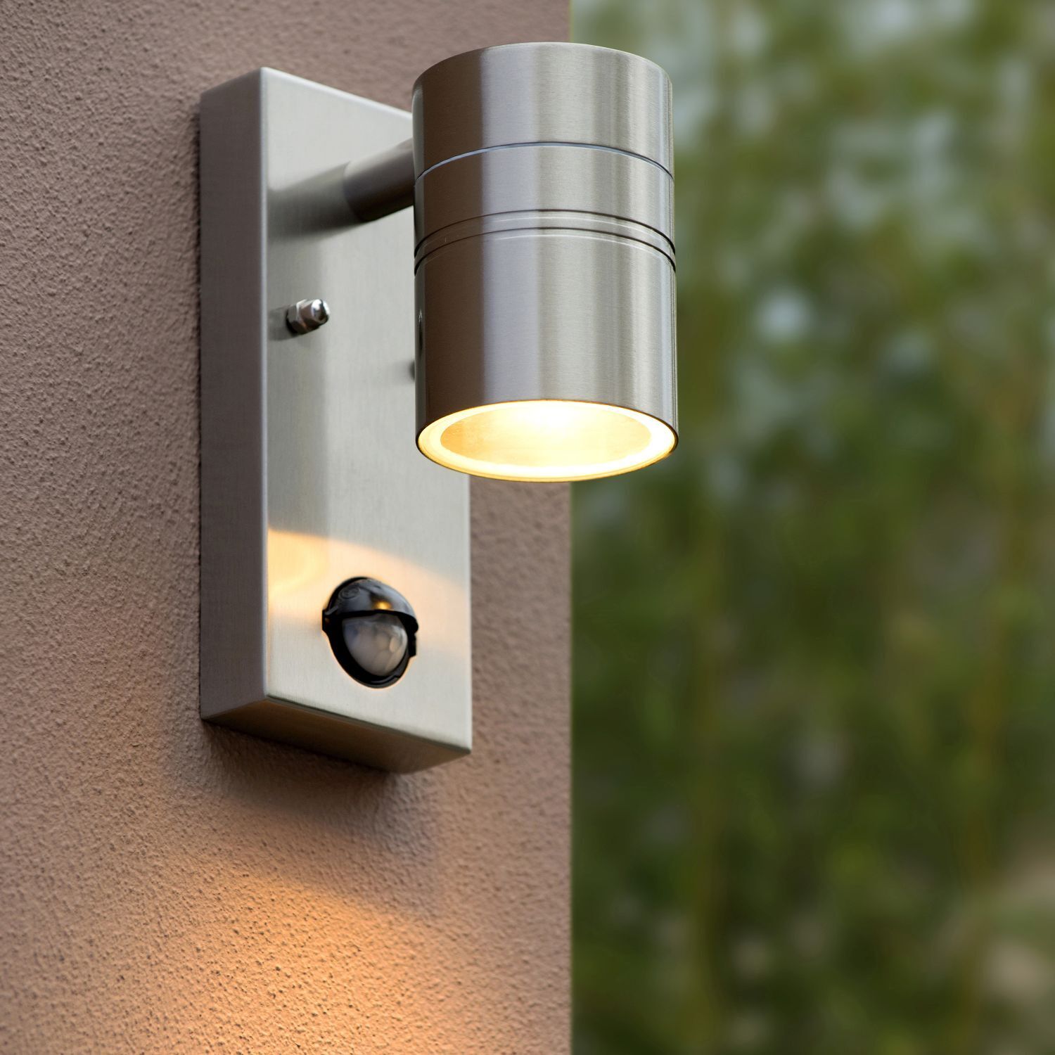 Wandleuchte Bewegungsmelder IP44 GU10 H:16 cm Wandlampe, Außenleuchte, Spotlight, Metall, Weißes/Metallfinish