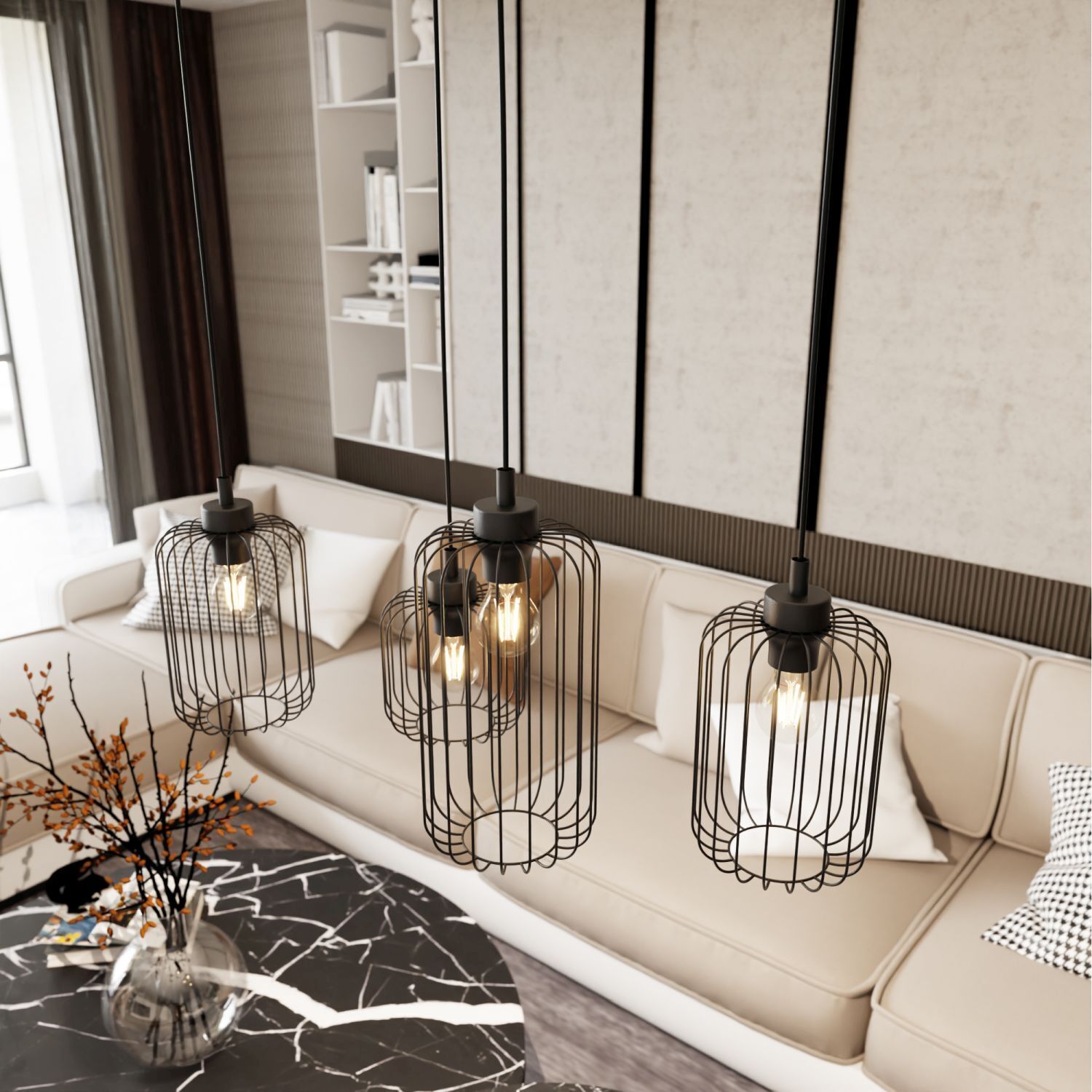 Hängelampe, Metallkorb, Industrie-Lampe, Korb-Lampe, Wohnzimmerlampe