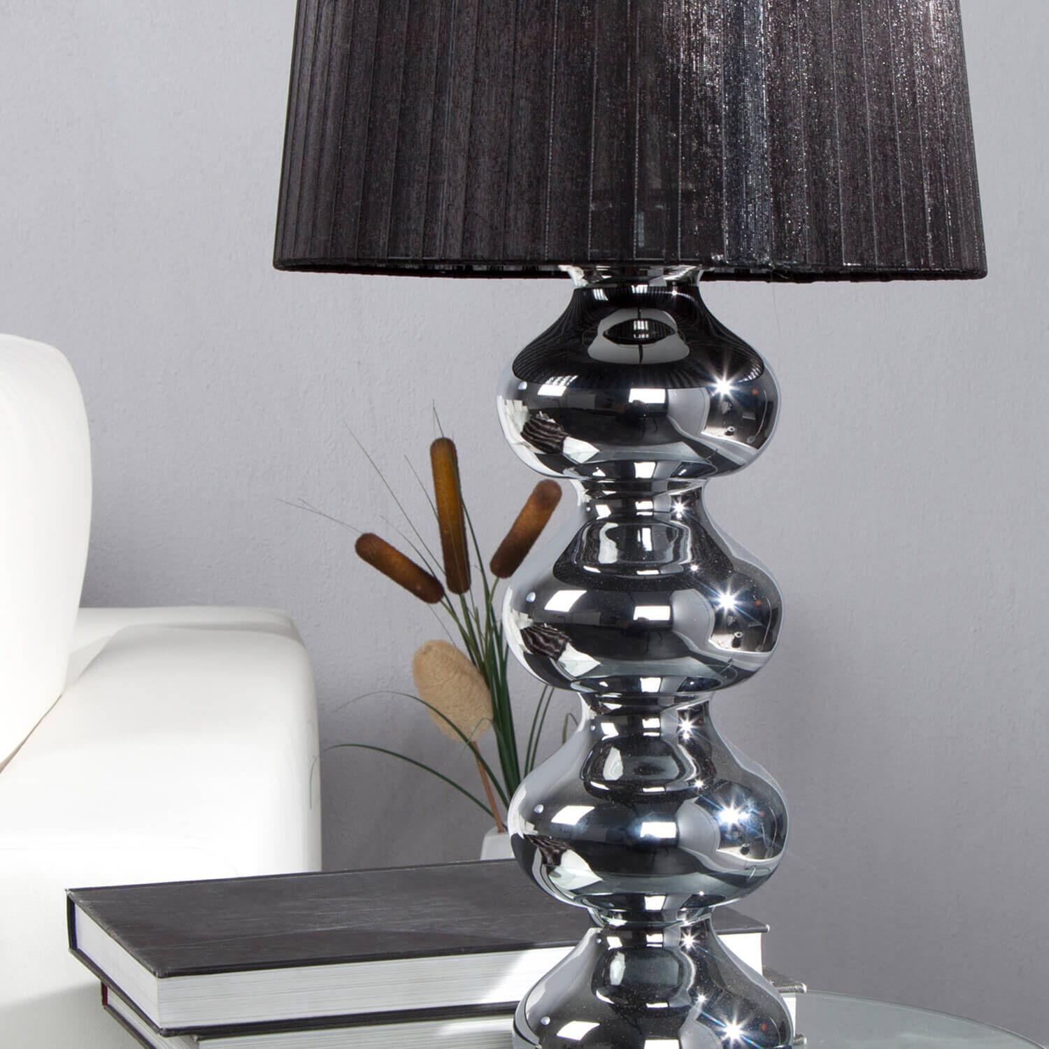 Tischleuchte 50cm Modern Design edel Schwarz Chrom Lampe, Tischlampe