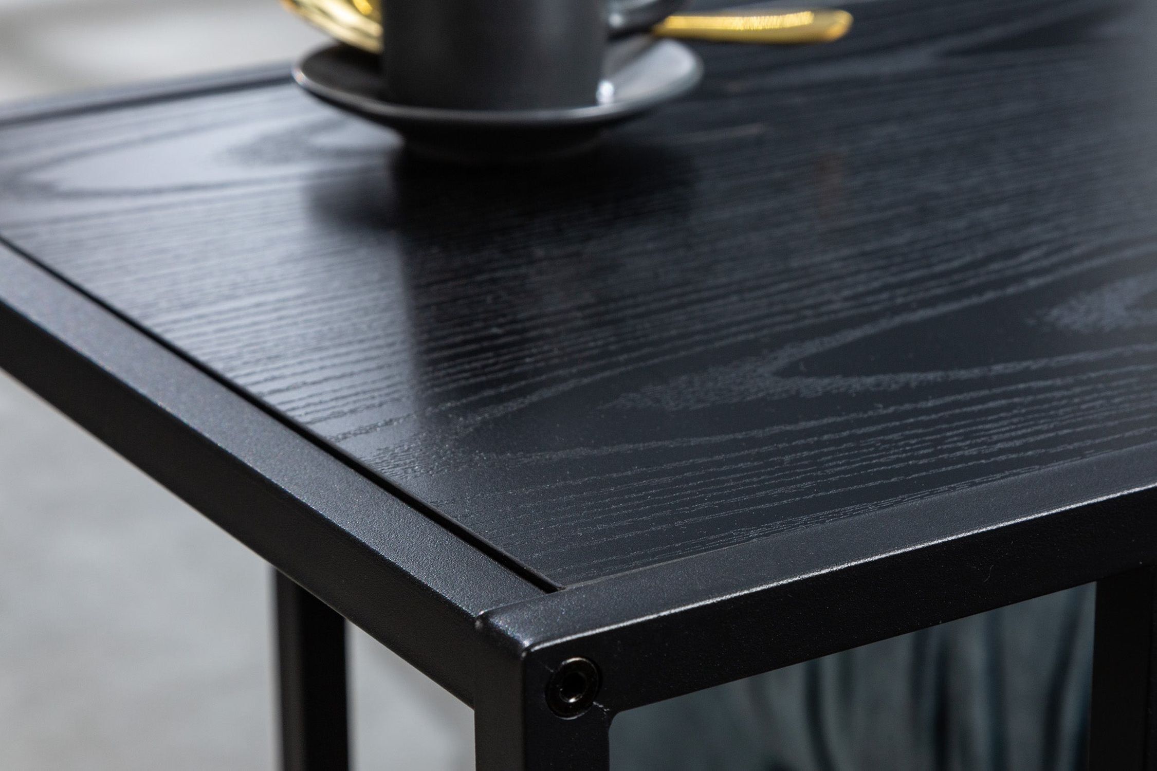 Beistelltisch in Schwarz 43 x 35 cm C-Form Metall MDF Moebel, Tabelle, Tischplatte, Kaffeetisch, Esstisch