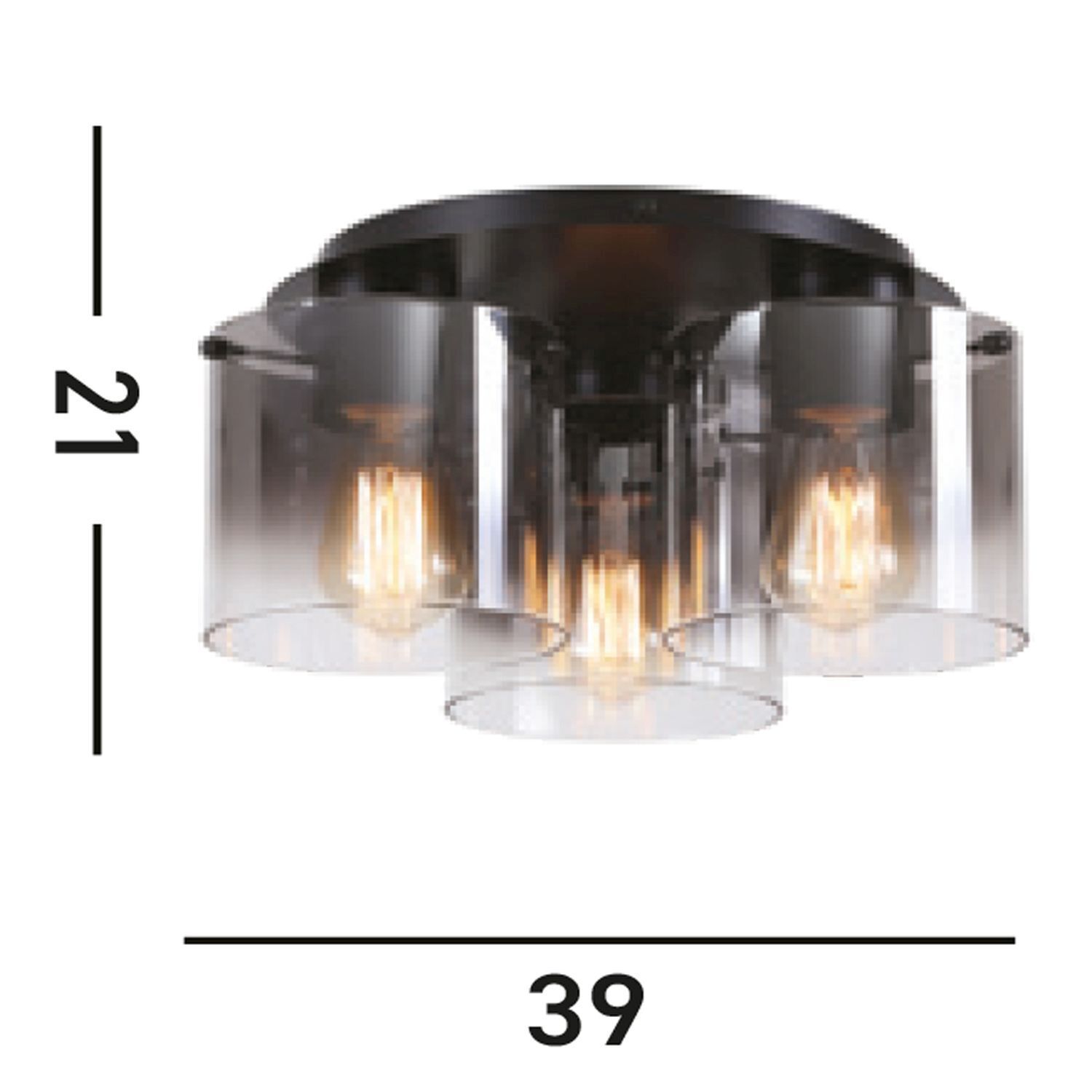 Deckenlampe Glas Metall in Schwarz Rauchgrau 3-flammig