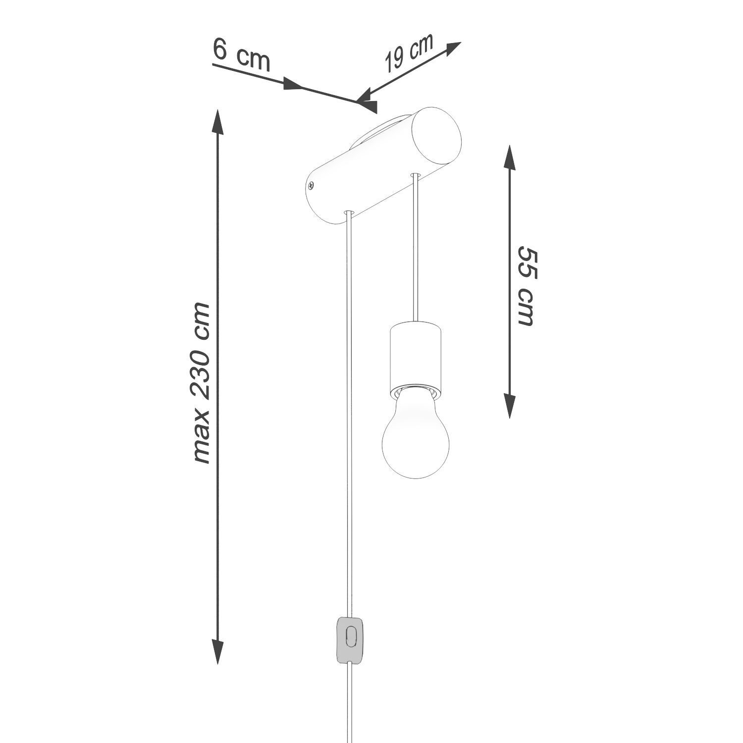 Wandleuchte Holz Natur E27 Schalter Stecker T:19 cm Hängelampe, Wandleuchte, Kabelzug lamp, Energiesparlampe, Industrielampe