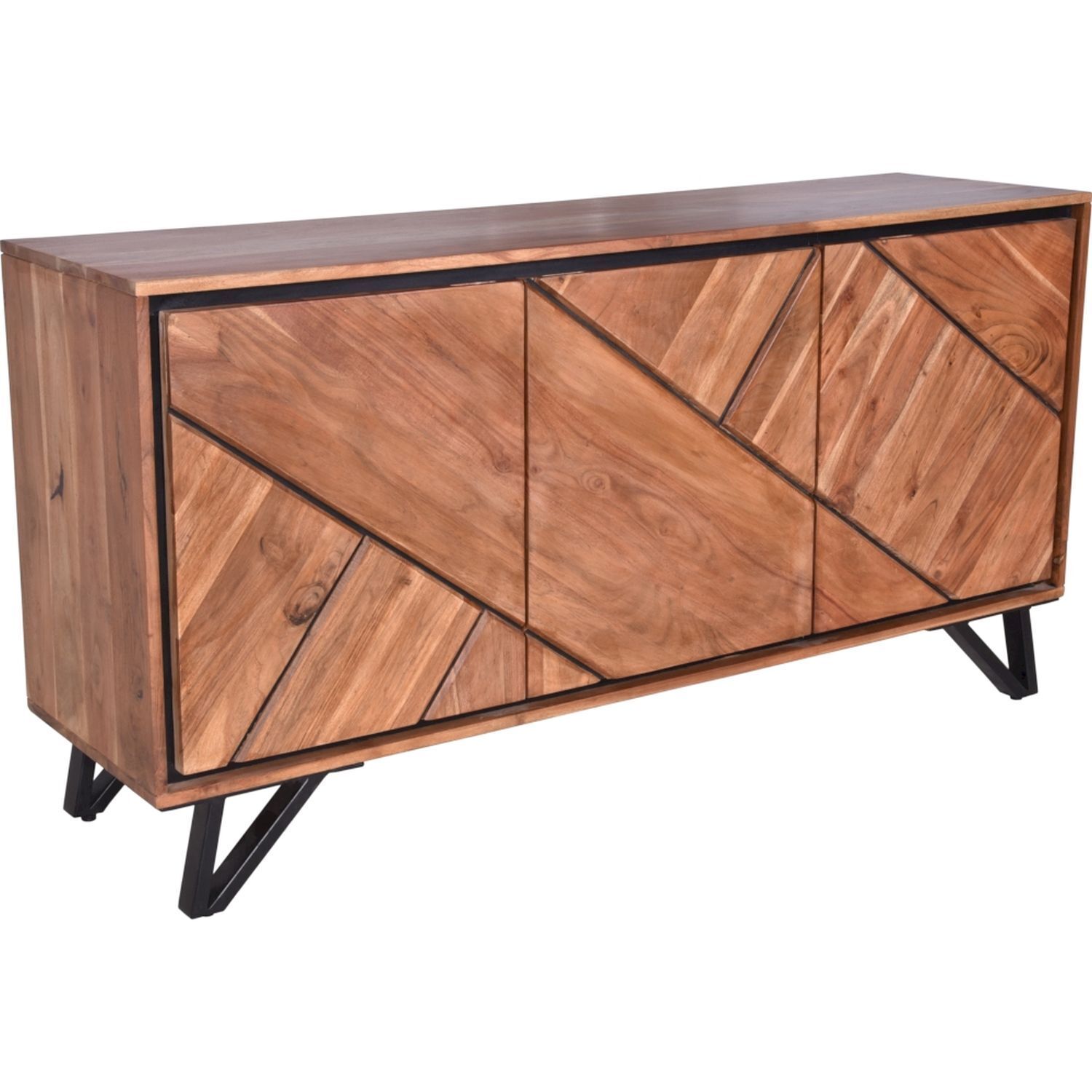 Sideboard 180 cm breit Holz Metall 3 Türen Modern