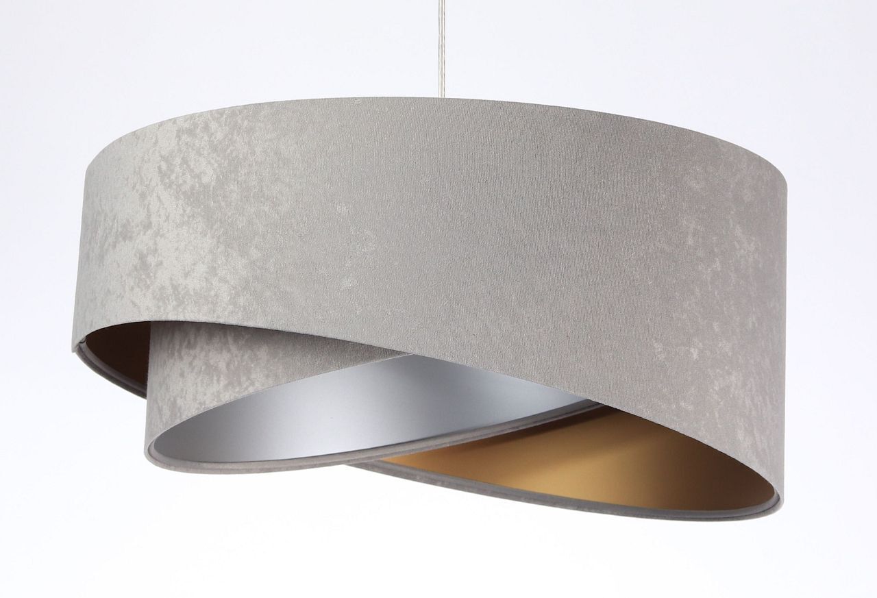Runde Hängelampe E27 D: 50 cm Grau Gold Silber Stoffschirm