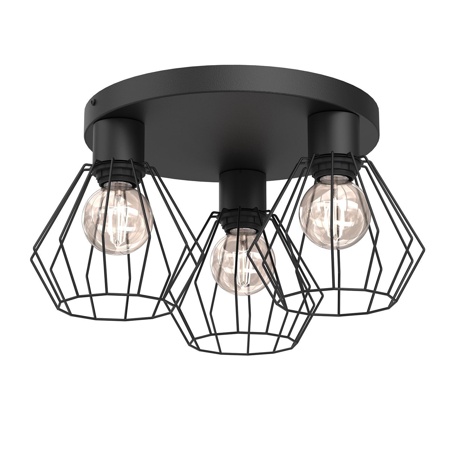Deckenlampe 3-flammig Draht Metall Schwarz Ø43 cm rund
