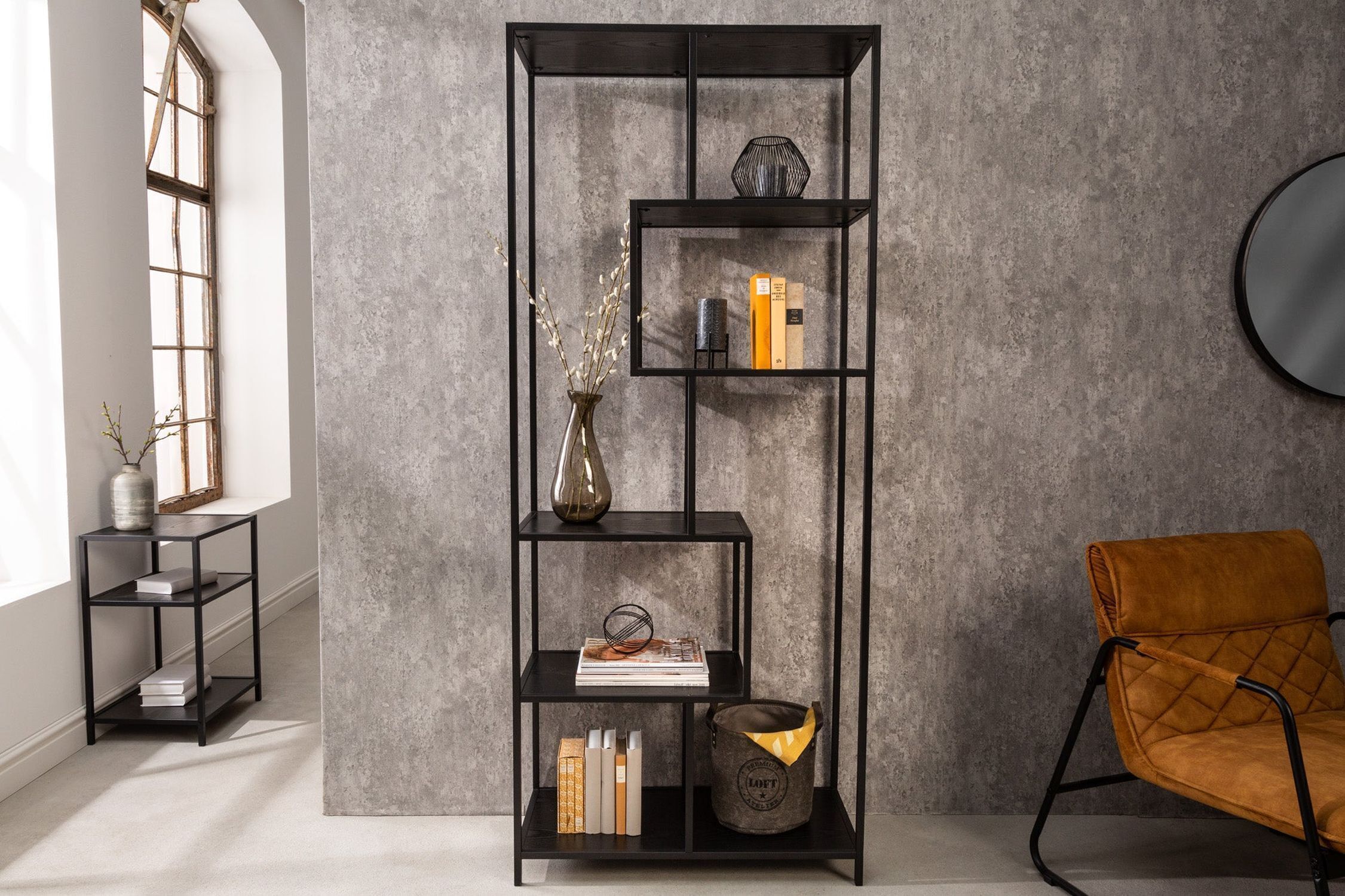 Standregal Schwarz 77 x 185 cm Modern asymmetrisch Moebel, Bücherschrank