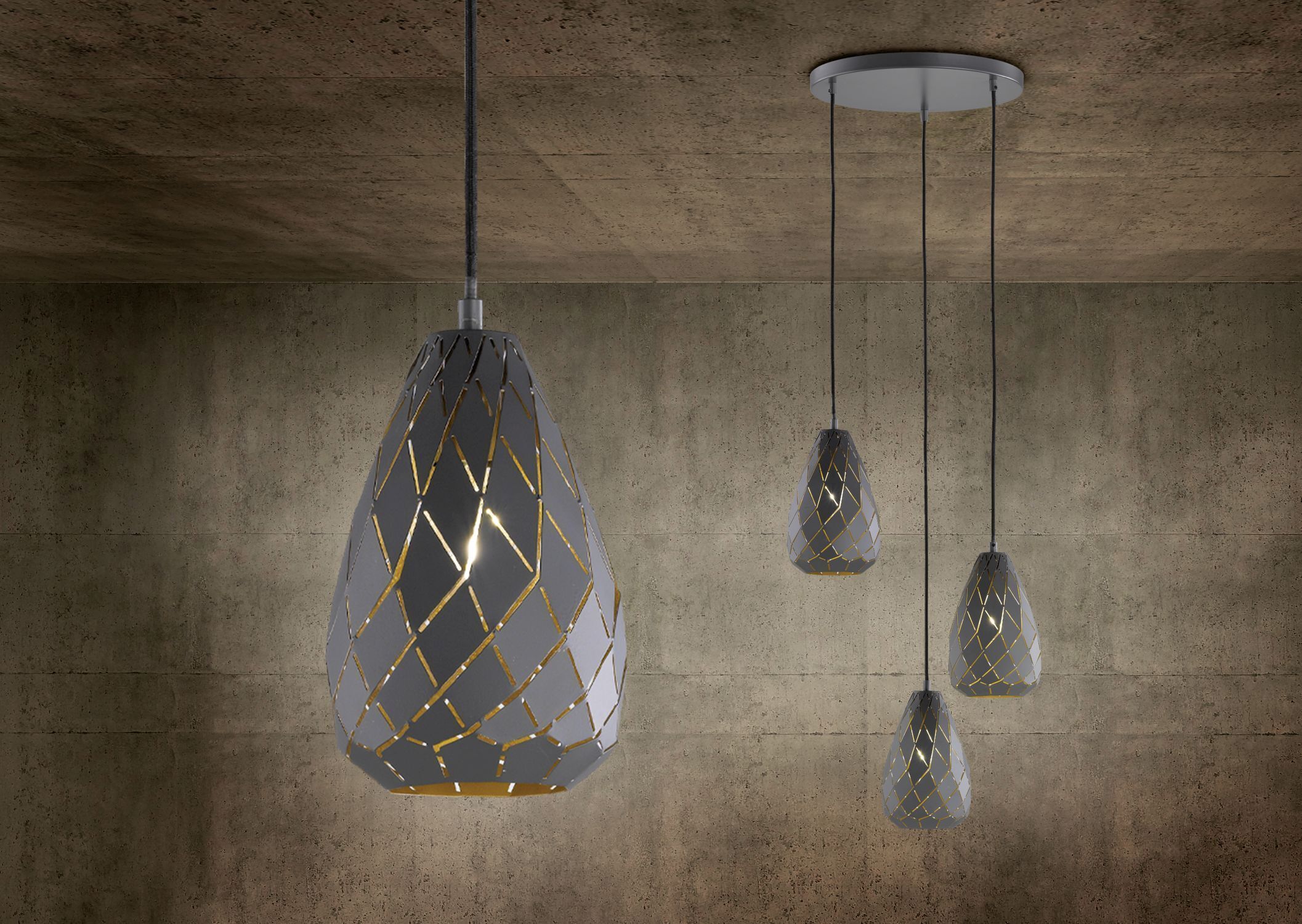 Geometrische Pendelleuchte Metall Anthrazit E27 Ø15 cm Leuchter, Lampe, Leuchte