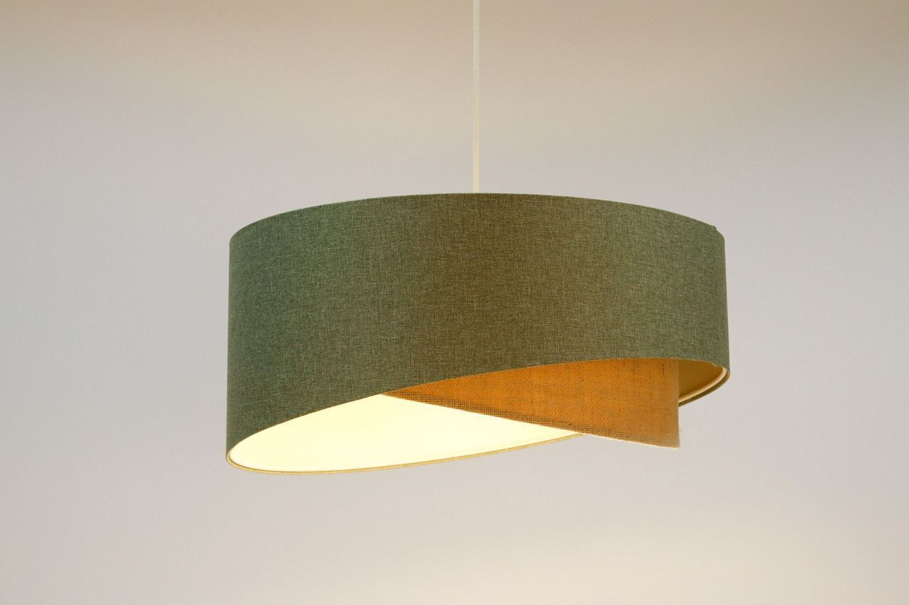 Pendelleuchte E27 Stoffschirm Ø 50 cm Grün Beige verstellbar